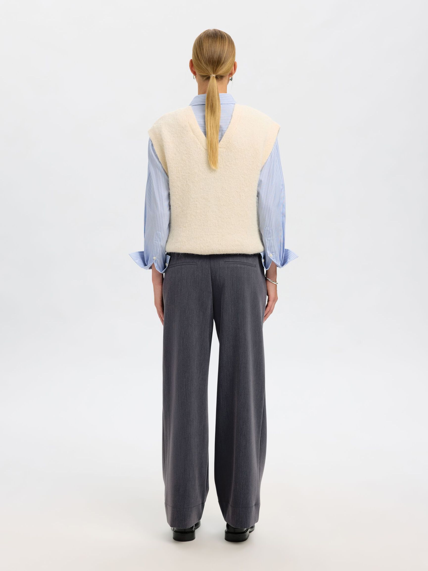 MID-WAIST WIDE-LEG BROEK, Medium Grey Melange, highres