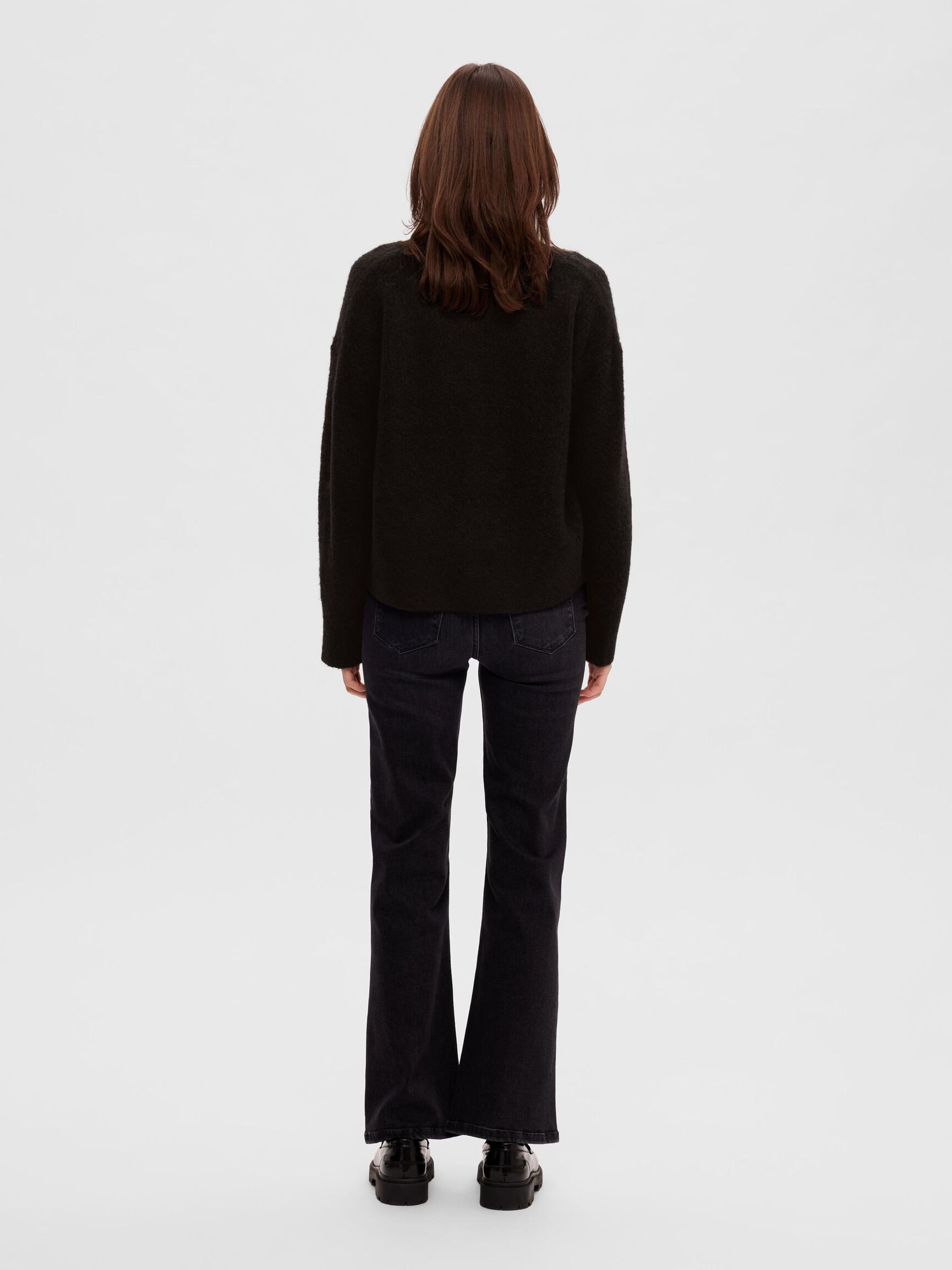 RELAXED FIT WOLLGEMISCH STRICKJACKE, Black, highres