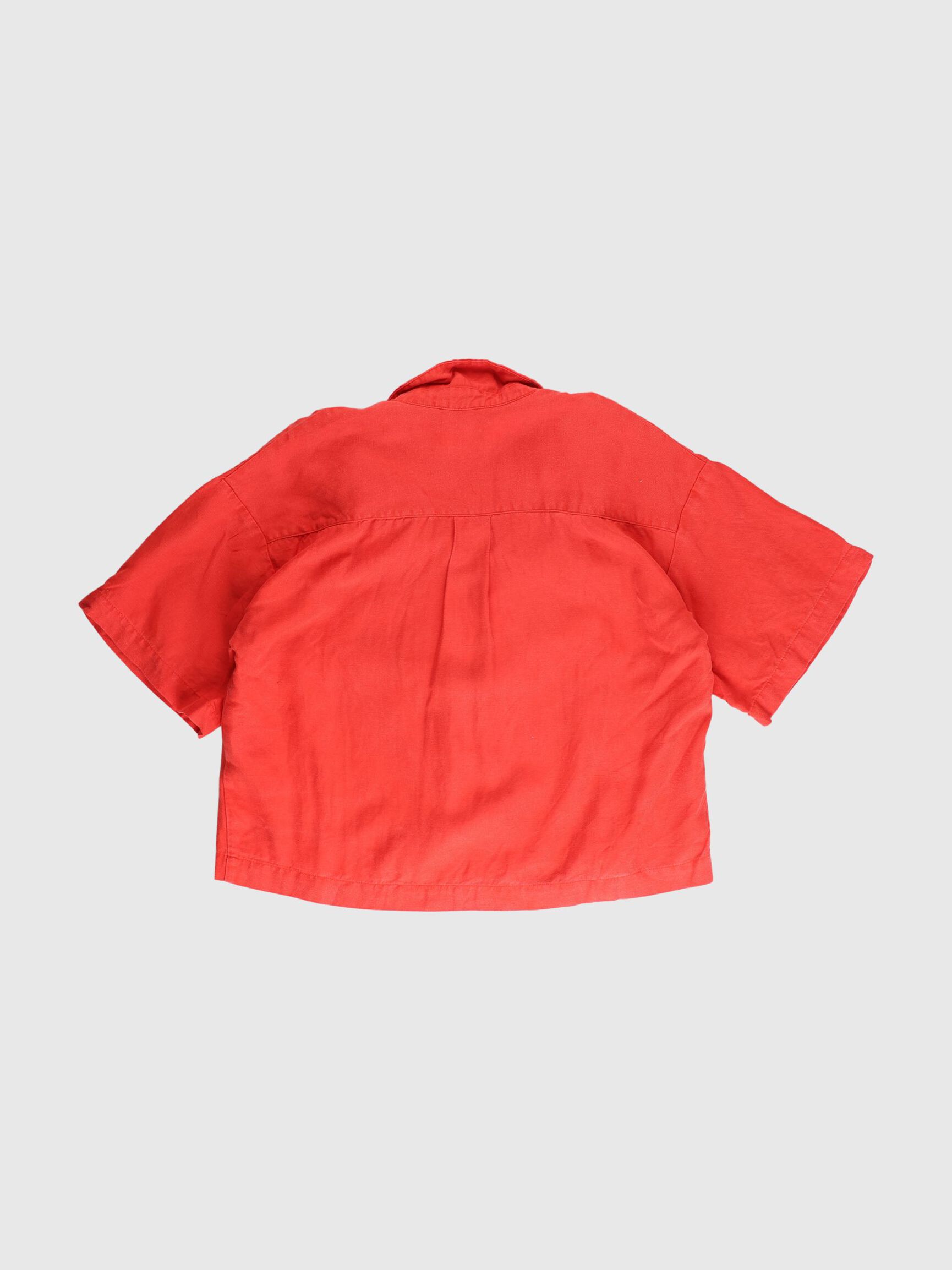 LINEN BLEND SHORT SLEEVED SHIRT, Flame Scarlet, highres