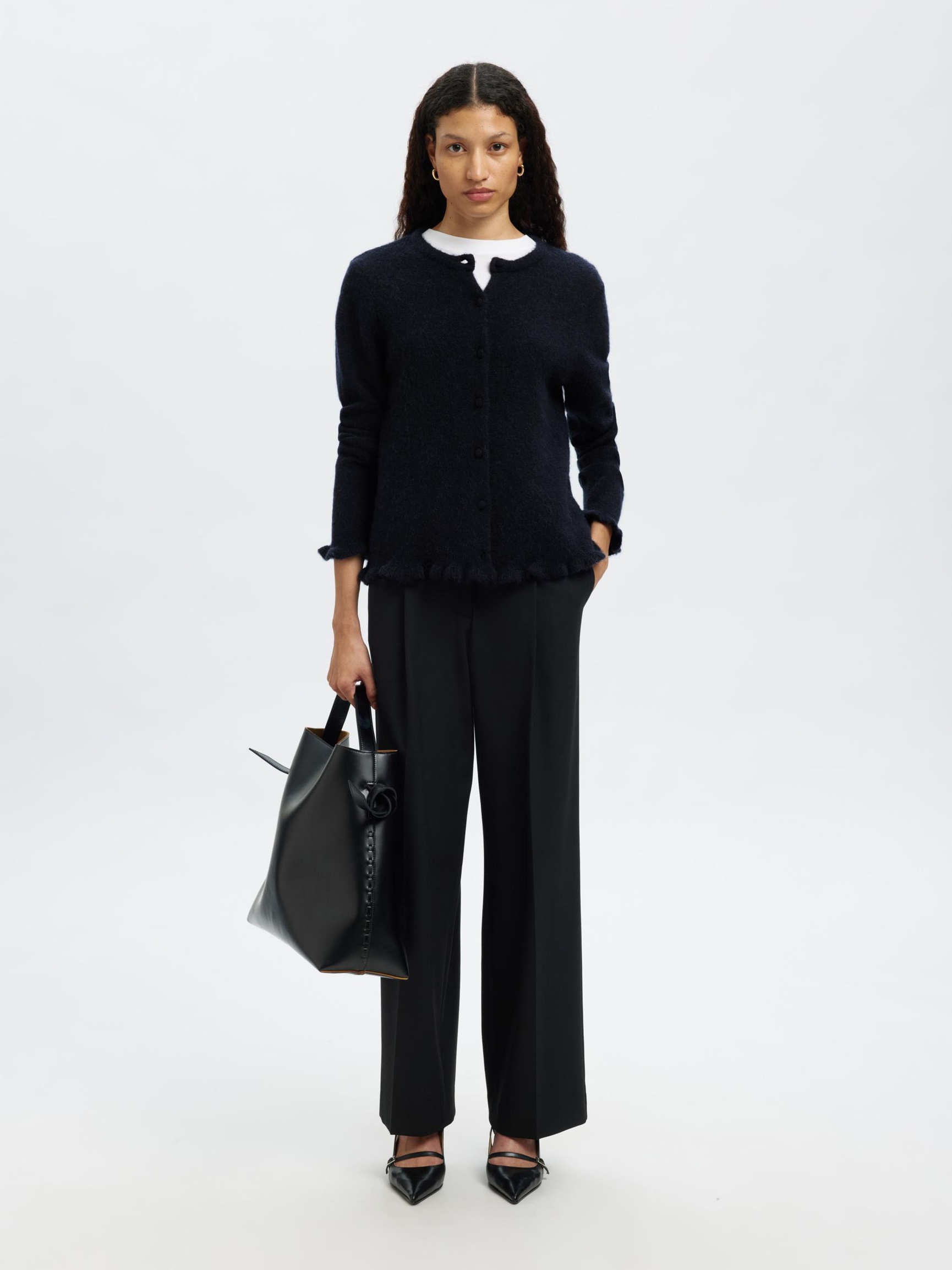 WOOL BLEND KNITTED CARDIGAN, Dark Sapphire, highres