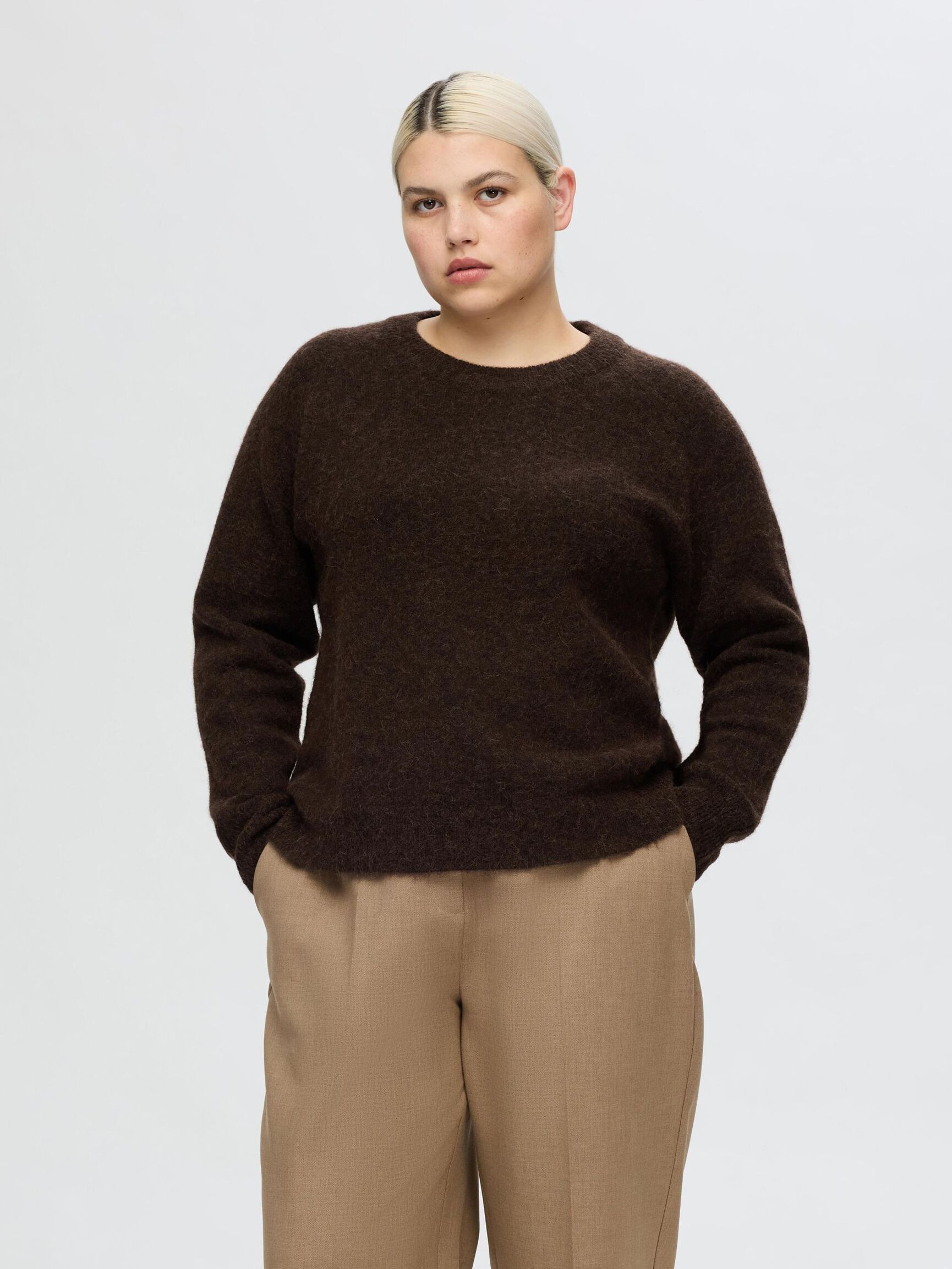 LONG-SLEEVED KNITTED JUMPER, Coffee Bean, highres