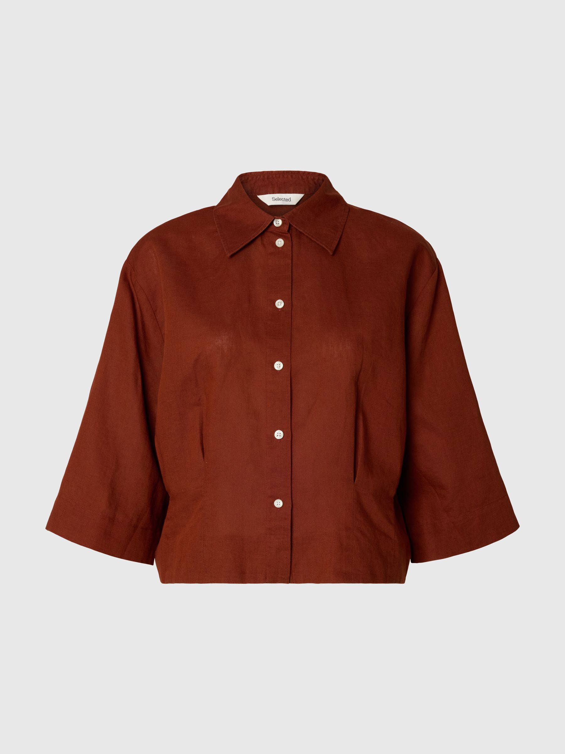 HØRBLANDING KORTÆRMET SKJORTE, Cherry Mahogany, highres