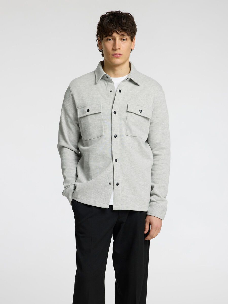 Selected KLASSISCHES OVERSHIRT, Light Grey Melange, highres - 16085115_LightGreyMelange_003.jpg