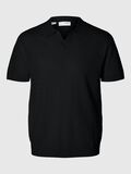 Selected CROCHET STYLE KNITTED POLO SHIRT, Black, highres - 16097572_Black_001.jpg