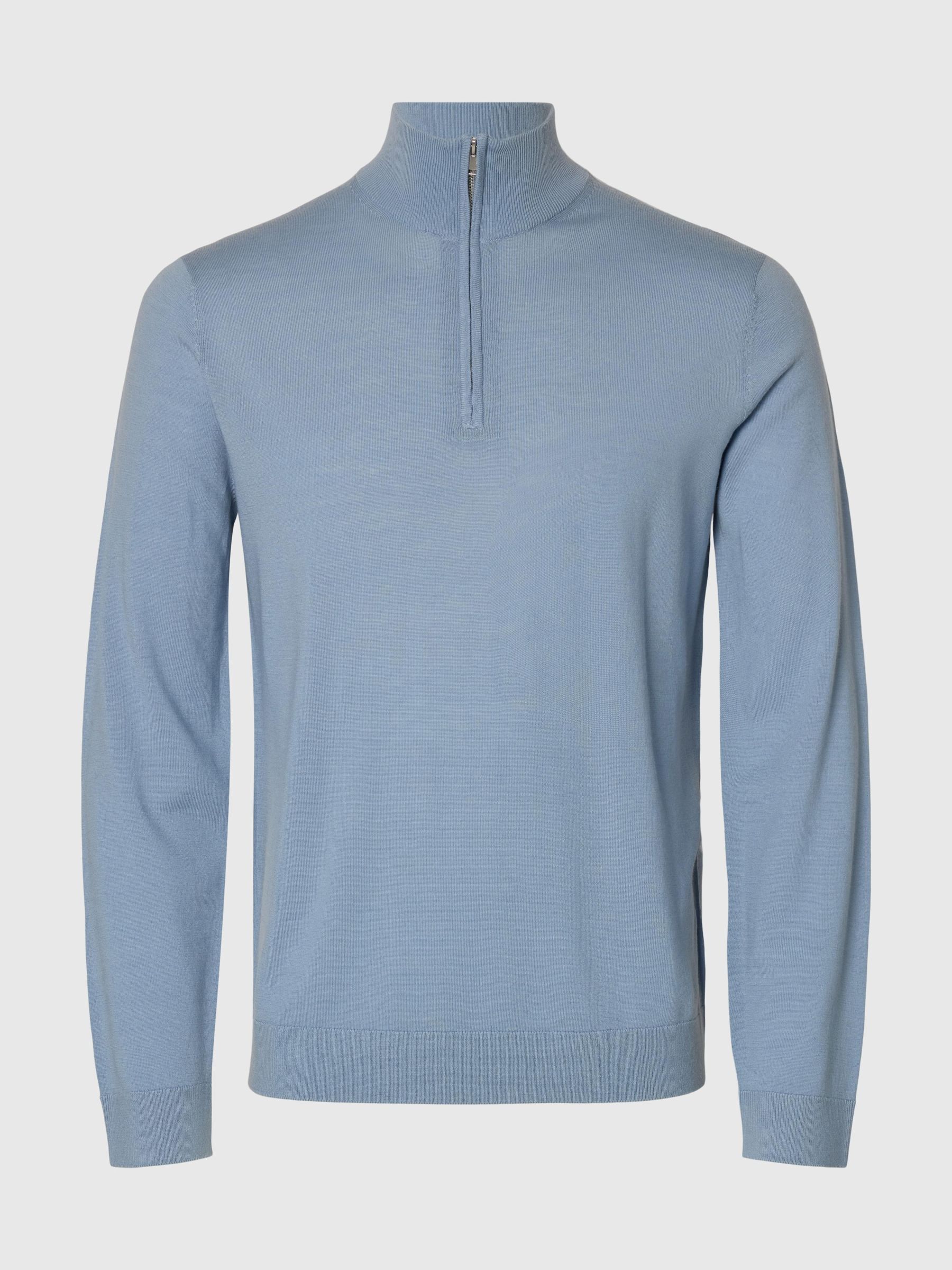 100% MERINO WOOL HALF-ZIP JUMPER, Dusty Blue, highres