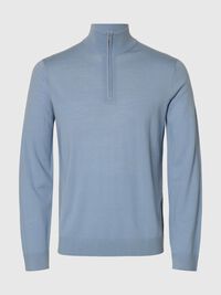 100% MERINO WOOL HALF-ZIP JUMPER, Dusty Blue, highres