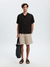 SATIN SHORT SLEEVED SHIRT, Black, highres
