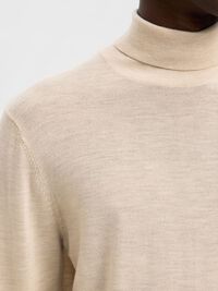 100% MERINO WOOL TURTLENECK, Oatmeal, highres