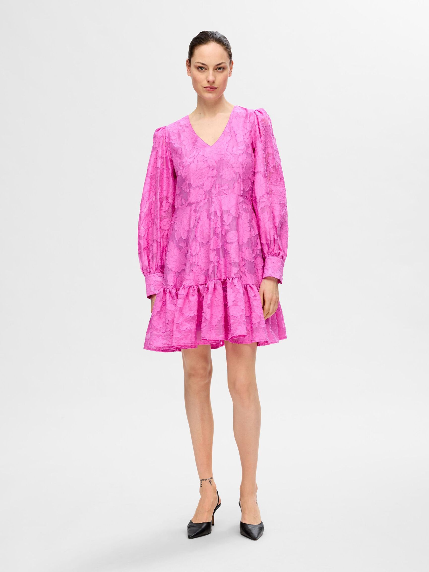À MANCHES LONGUES FLEURIES MINI-ROBE, Phlox Pink, highres