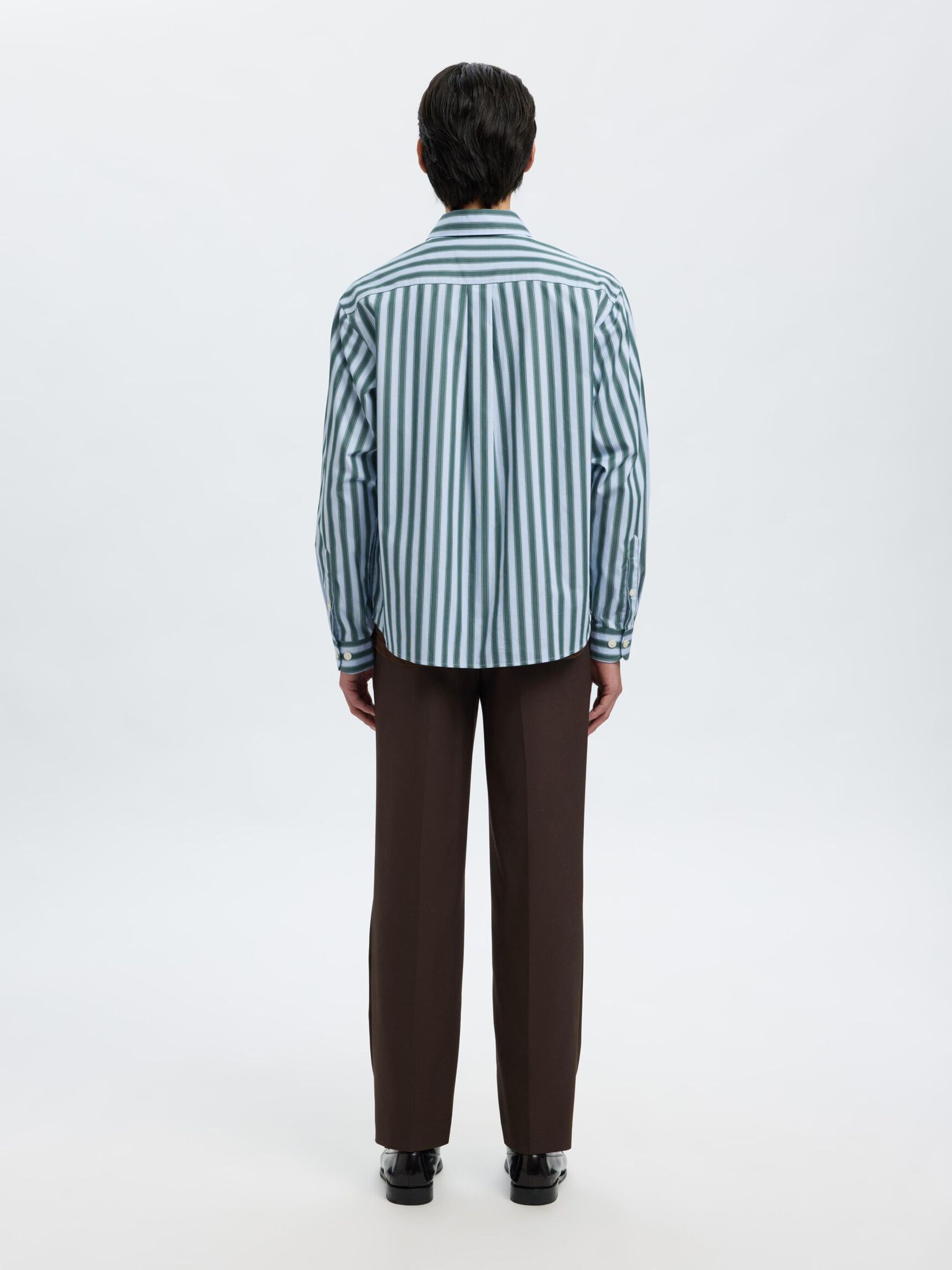 RELAXED FIT STRIPED SHIRT, Dark Green, highres