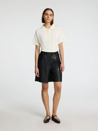 HIGH WAISTED LEATHER SHORTS, Black, highres