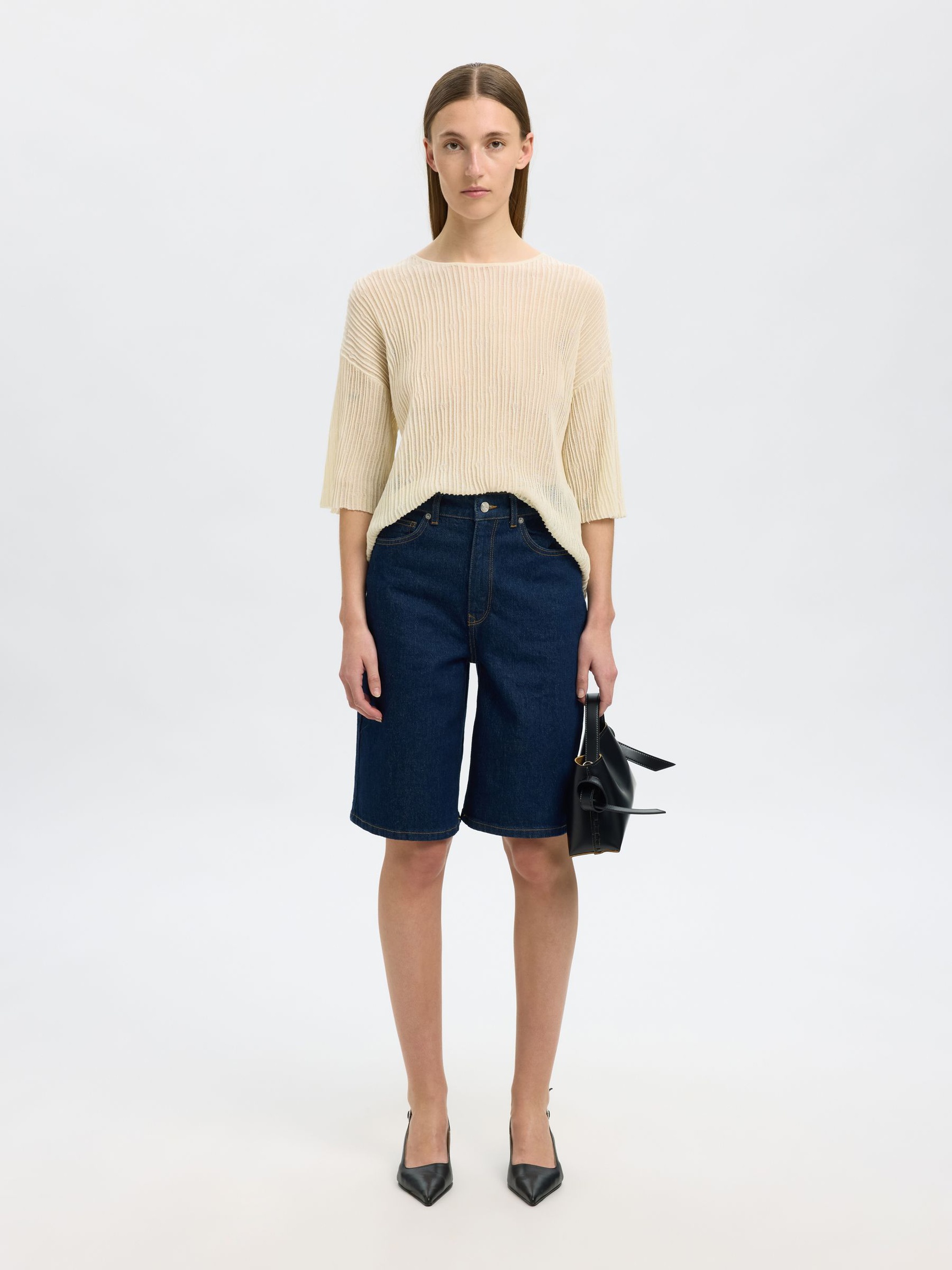 COTTON BLEND KNITTED TOP, Birch, highres