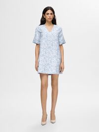 FLORAL PRINTED MINI DRESS, Sky Blue, highres