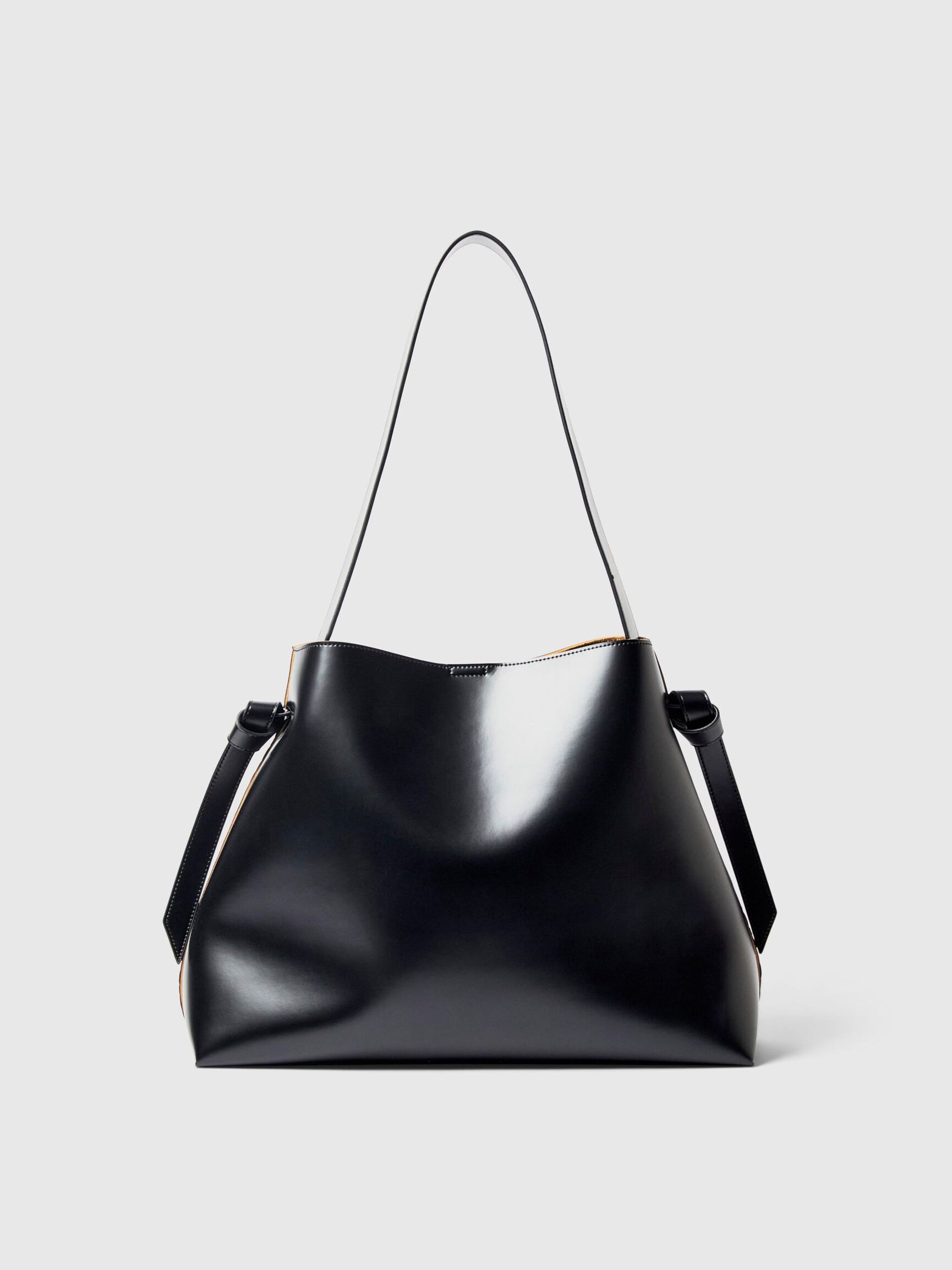 LARGE LEATHER BAG, Black, highres