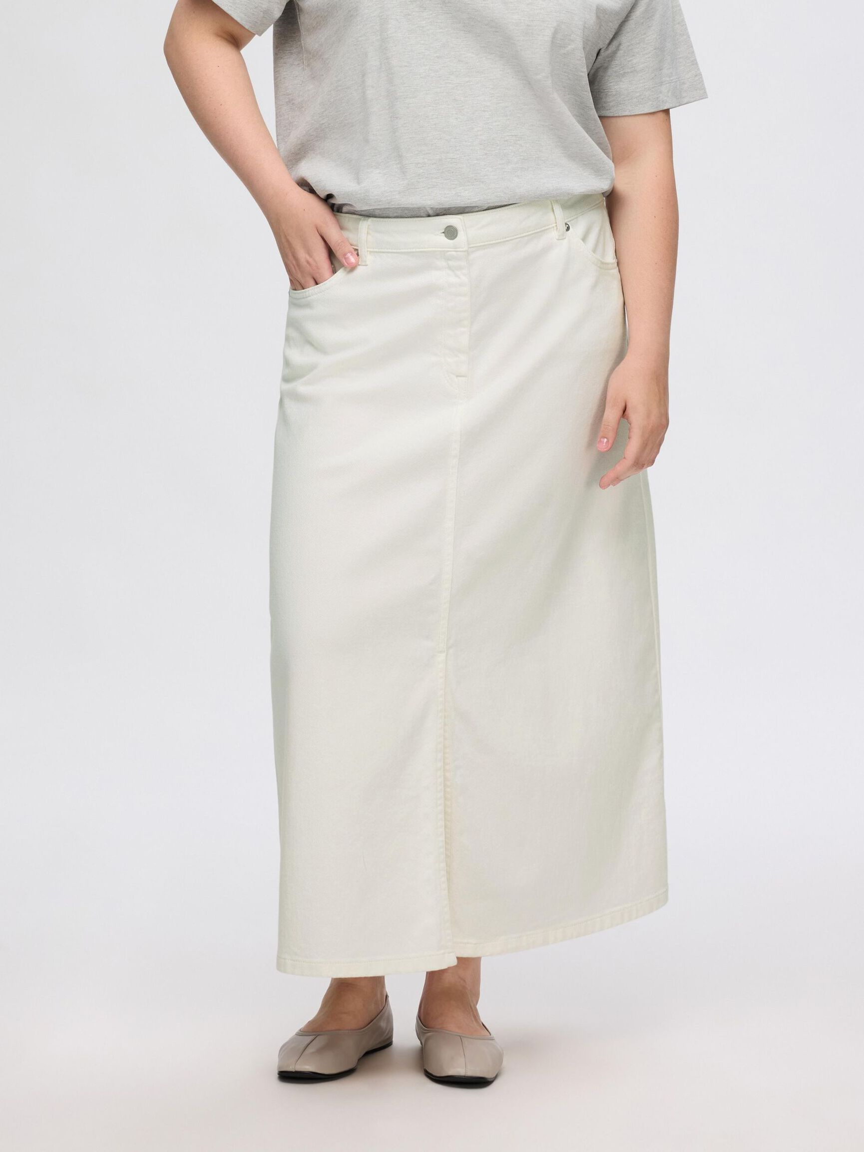 DENIM MIDI SKIRT, Snow White, highres