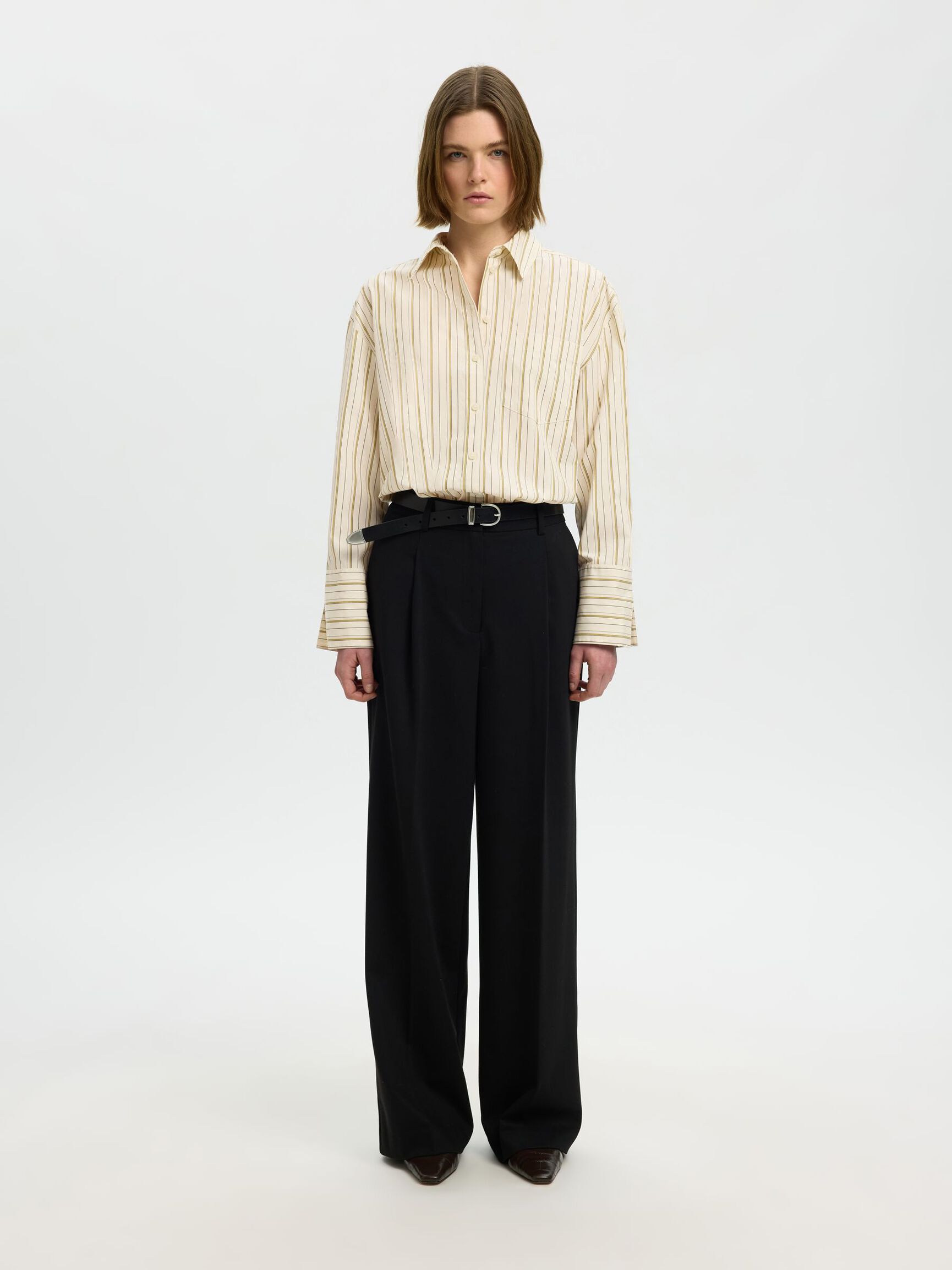 OVERSIZED STRIPED SHIRT, Birch, highres