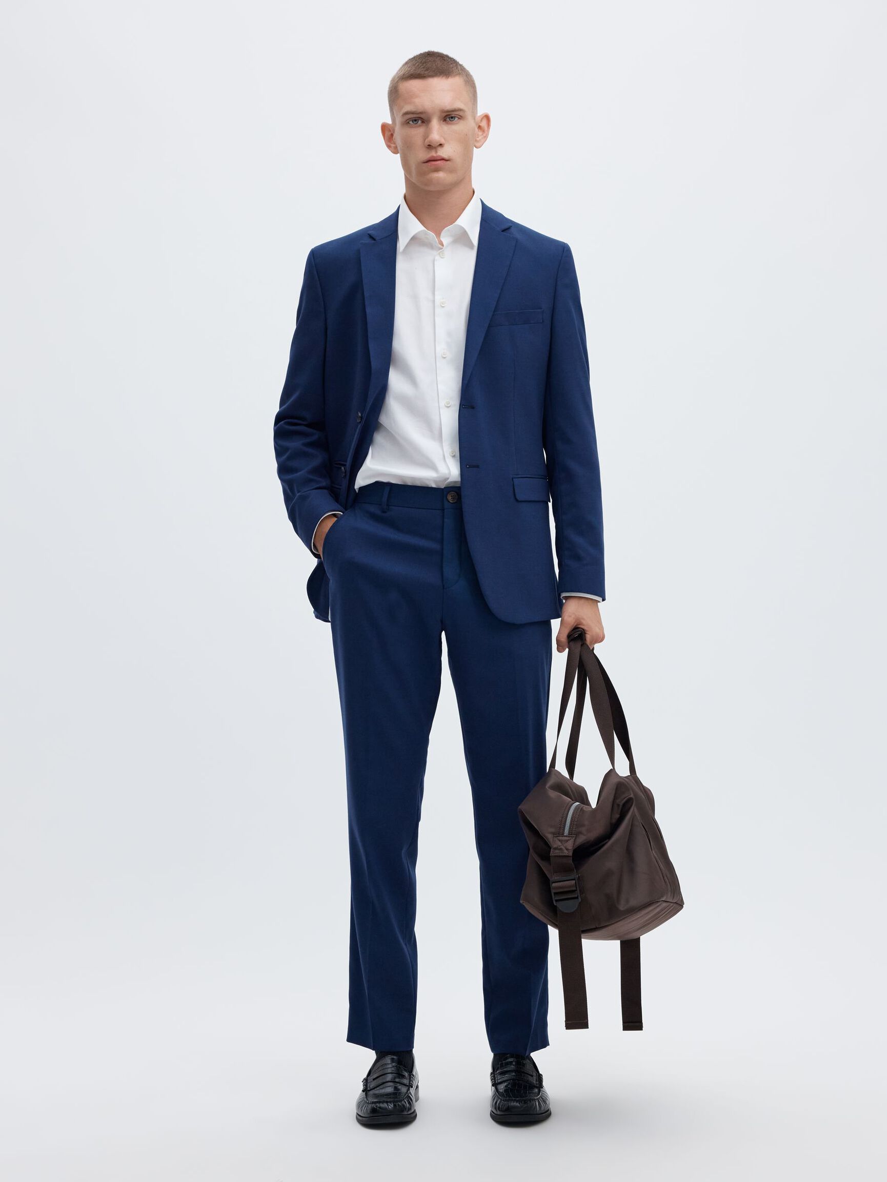 WOVEN WOOL BLEND BLAZER, Blue Depths, highres