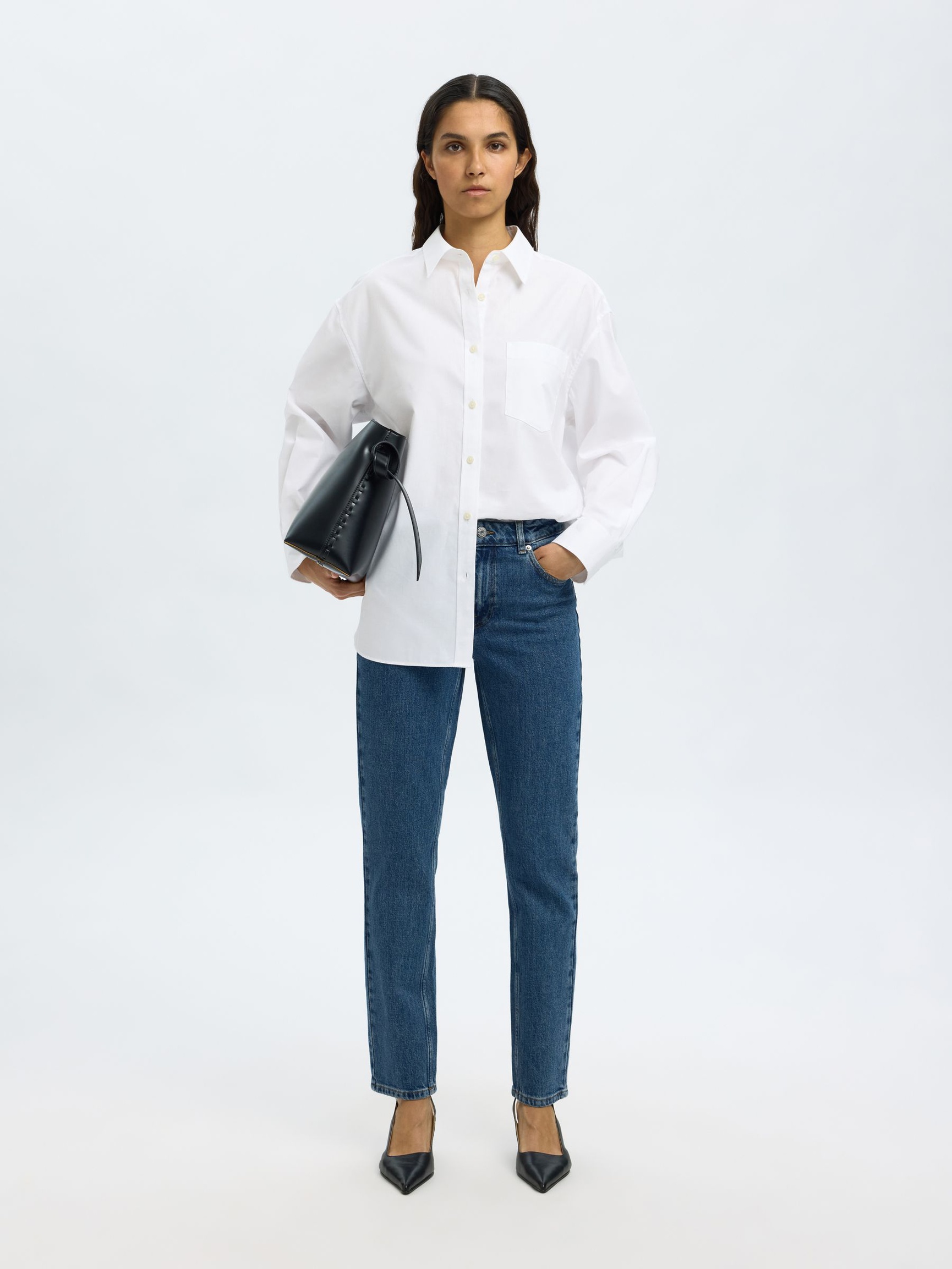 MID WAIST SLIM JEANS MED TAPERED FIT, Medium Blue Denim, highres