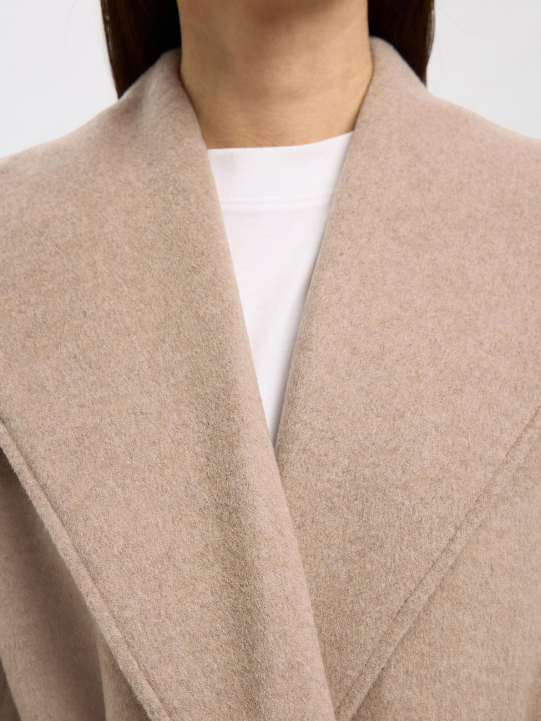 WOOL BLEND LONG COAT, Sandshell, highres
