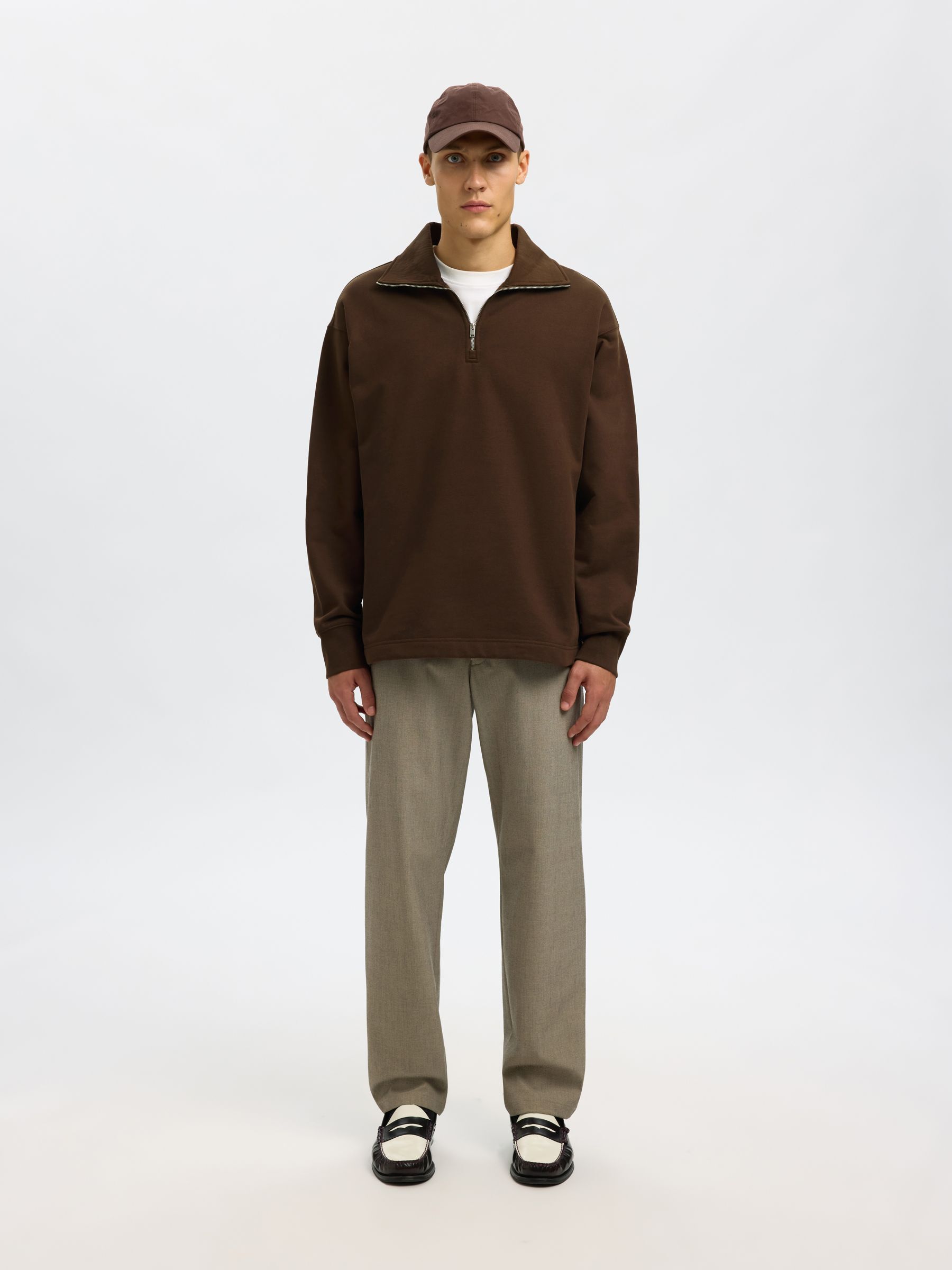 BOMULL SWEATSHIRT MED GLIDELÅS, Demitasse, highres