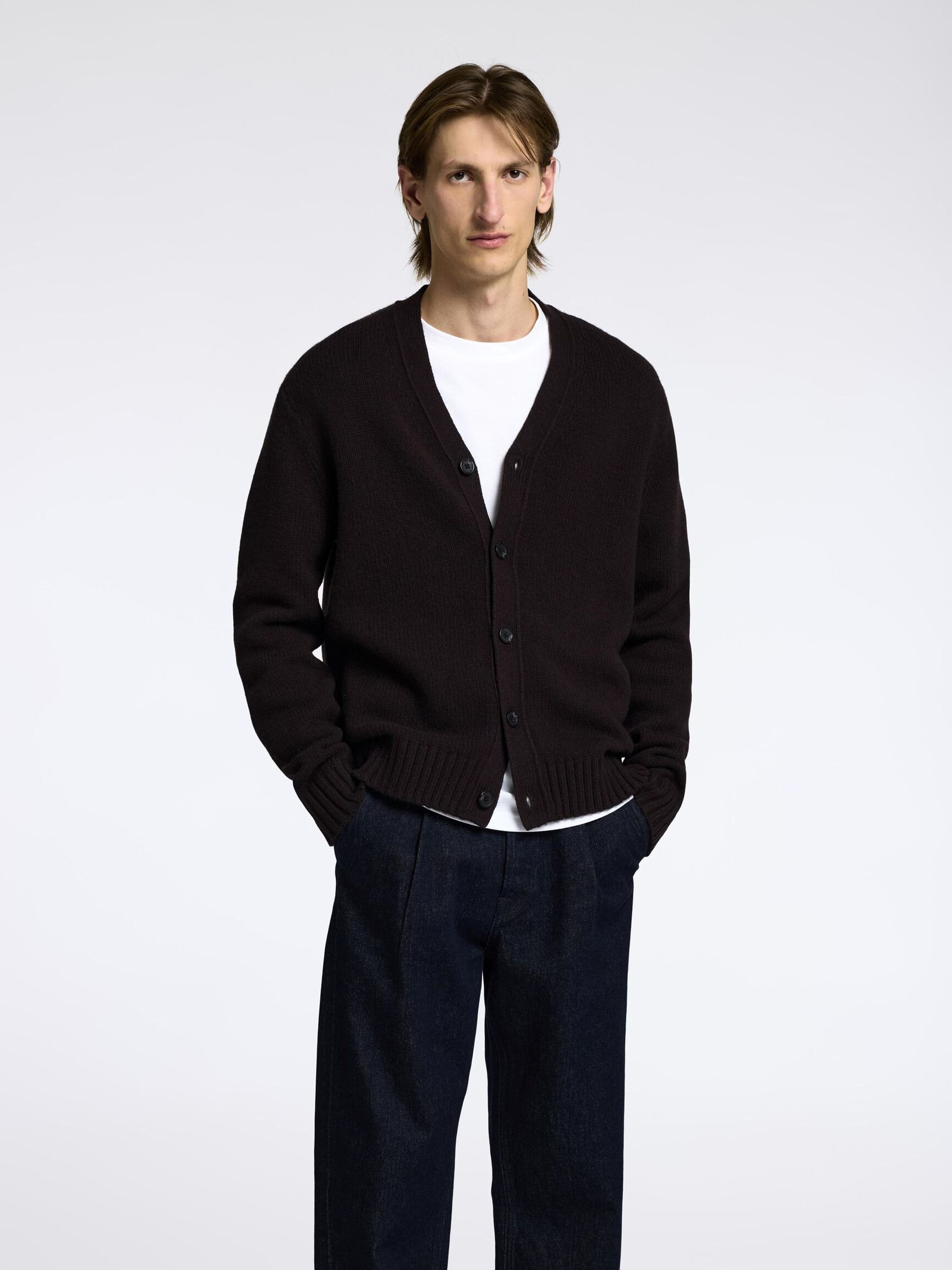 RELAXED FIT WOLLGEMISCH STRICKJACKE, Chocolate Torte, highres