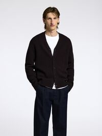 RELAXED FIT WOLLGEMISCH STRICKJACKE, Chocolate Torte, highres