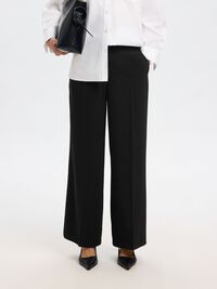 WOVEN WIDE-LEG TROUSERS, Black, highres