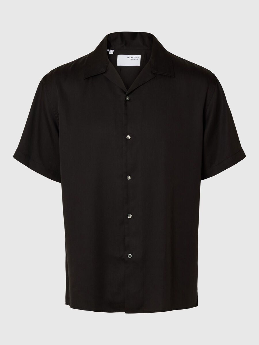 Selected SATIN SHORT SLEEVED SHIRT, Black, highres - 16098137_Black_001.jpg