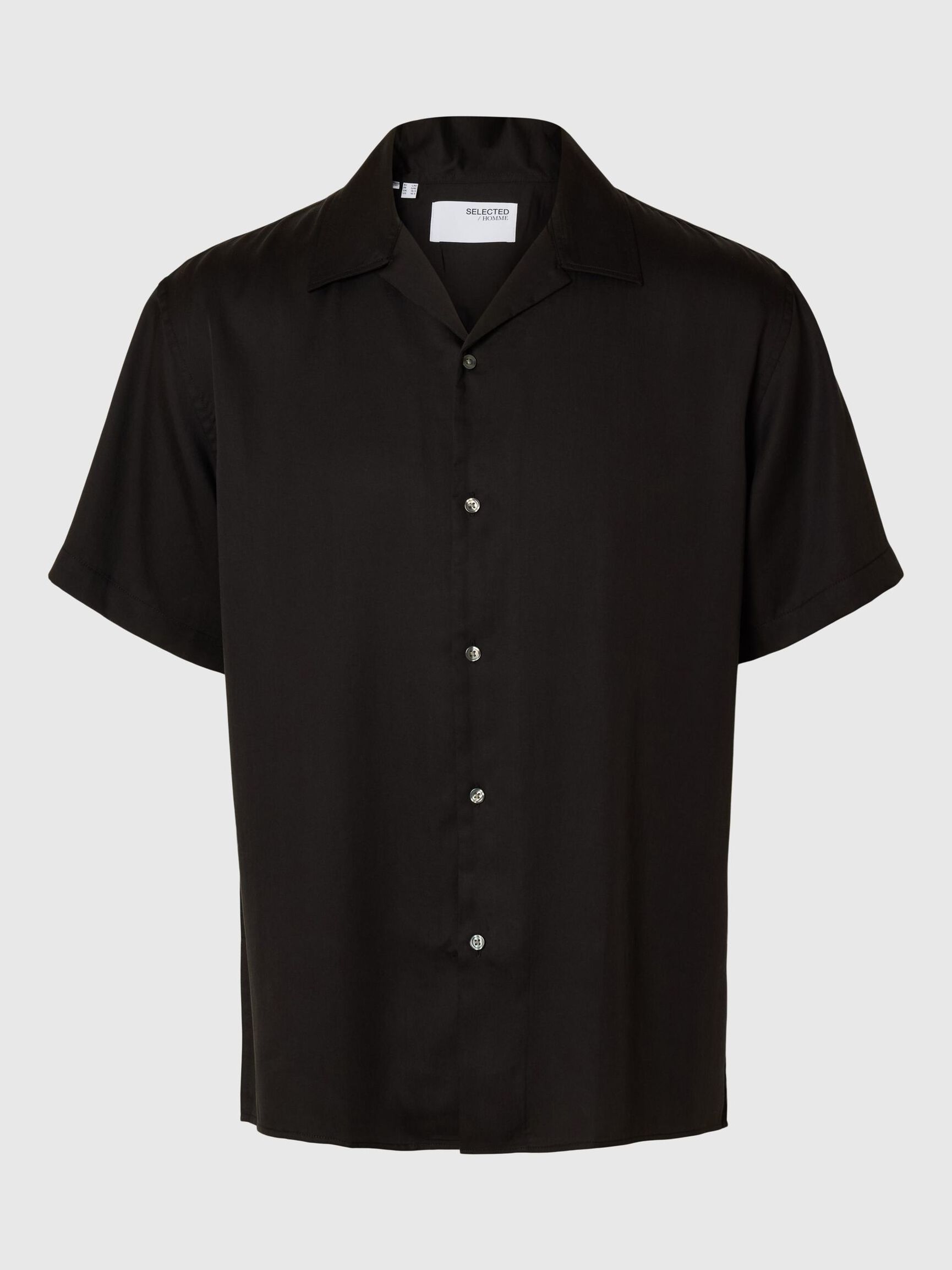 SATIN SHORT SLEEVED SHIRT, Black, highres
