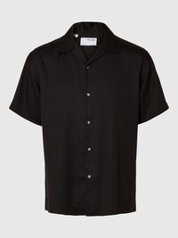 SATIN SHORT SLEEVED SHIRT, Black, highres