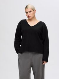 WOLLGEMISCH V-AUSSCHNITT PULLOVER, Black, highres