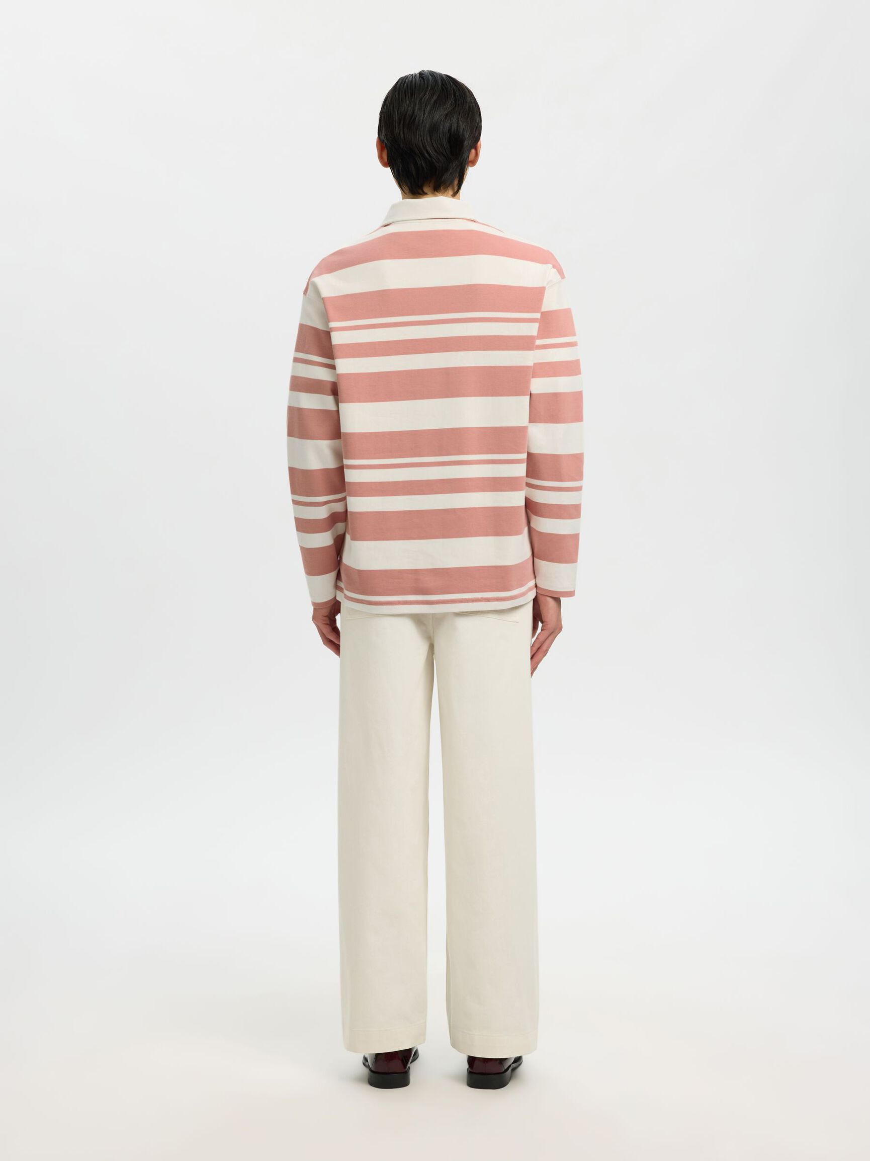 RELAXED FIT LANGARM-POLOSHIRT, Egret, highres