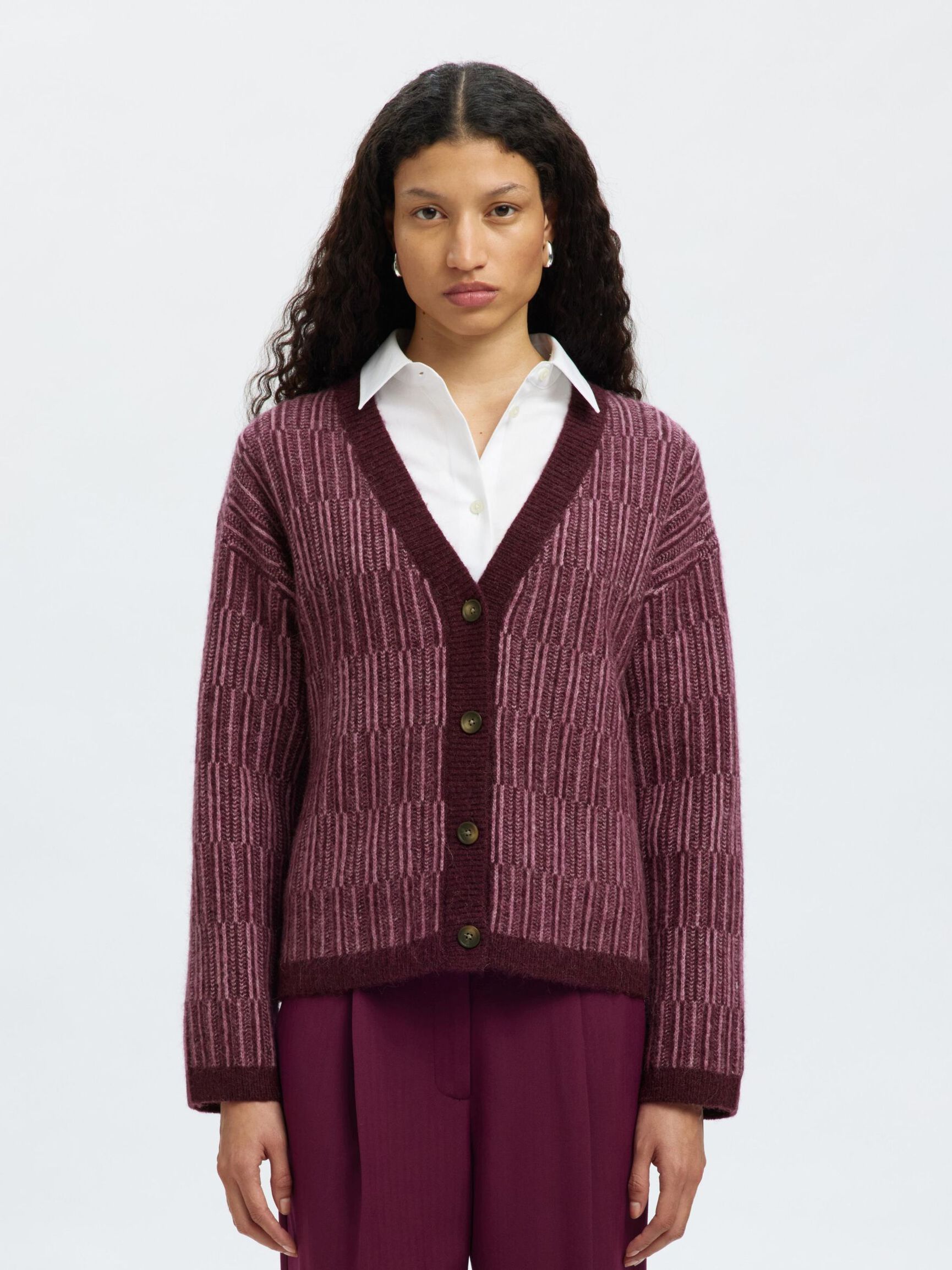 WOOL BLEND KNITTED CARDIGAN, Fig, highres
