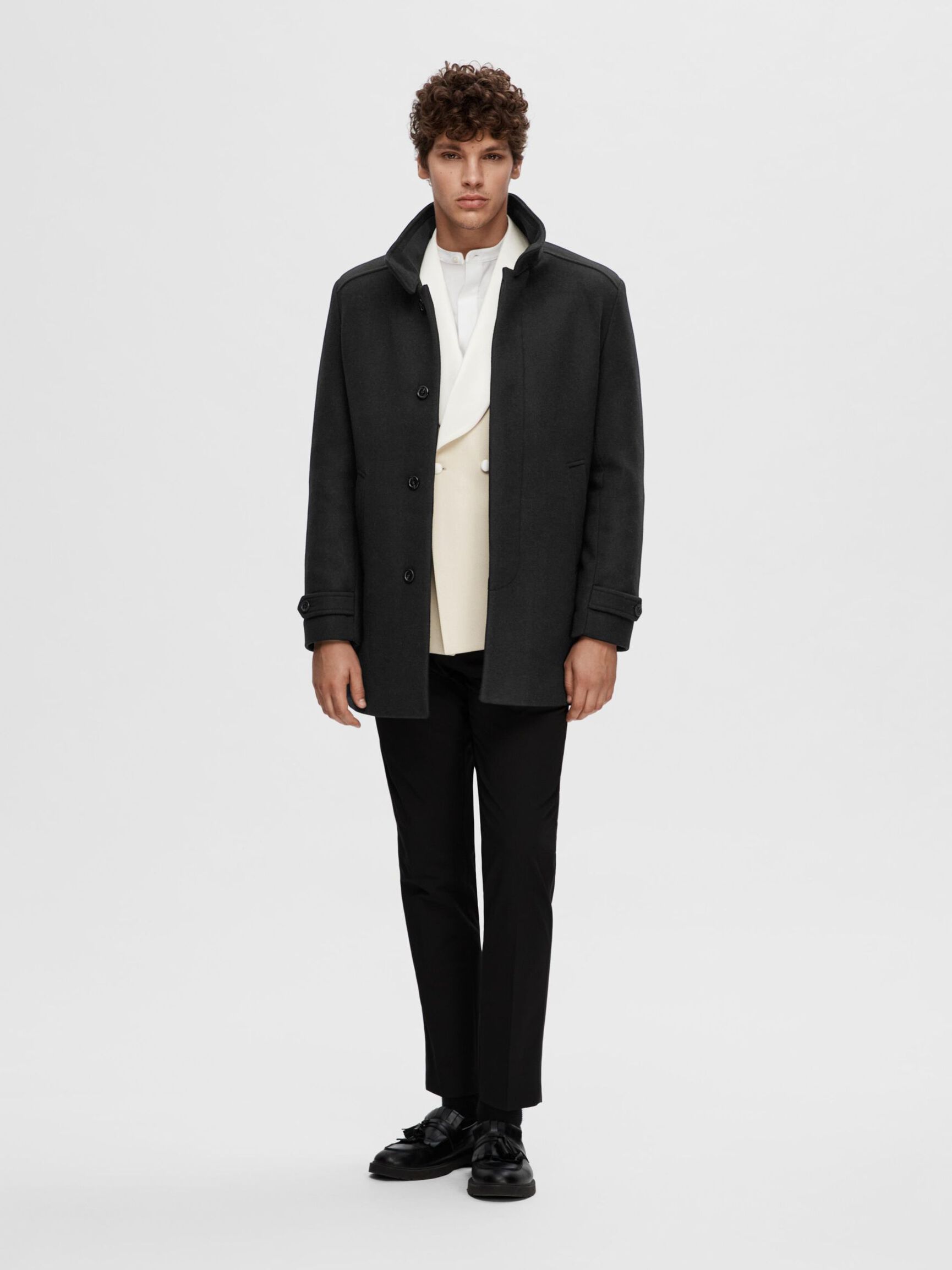 LAINE MÉLANGÉE MANTEAU, Black, highres