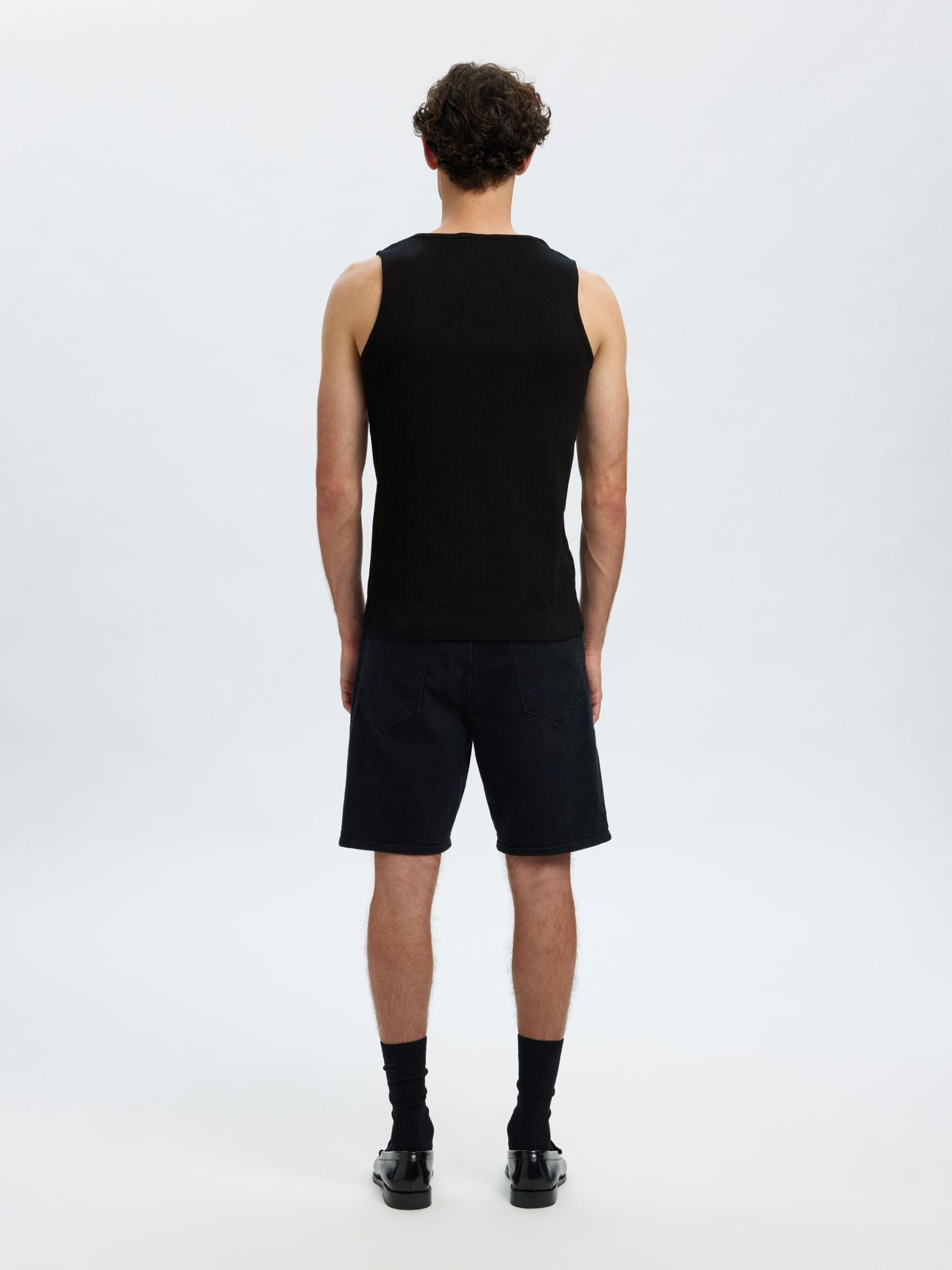 RIBBED COTTON TANK TOP, Black, highres