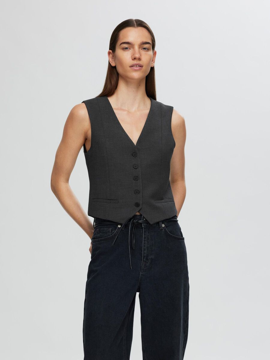 Selected VISCOSE BLEND TAILORED WAISTCOAT, Dark Grey Melange, highres - 16093148_DarkGreyMelange_1145911_003.jpg