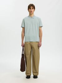 ZIPPER POLOHEMD AUS STRICK, Aqua Gray, highres