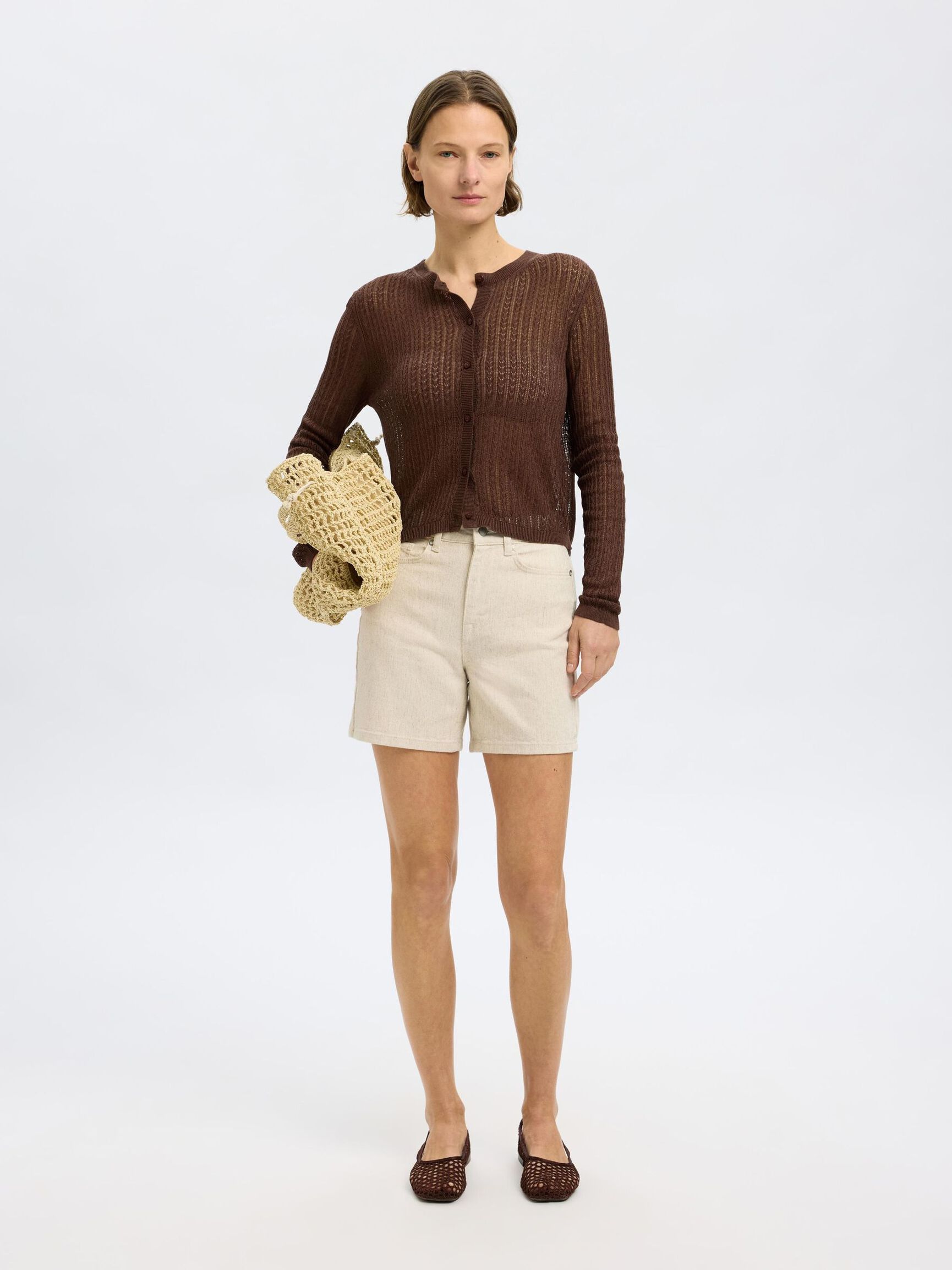 HOOG GETAILLEERD DENIM SHORT, Egret, highres