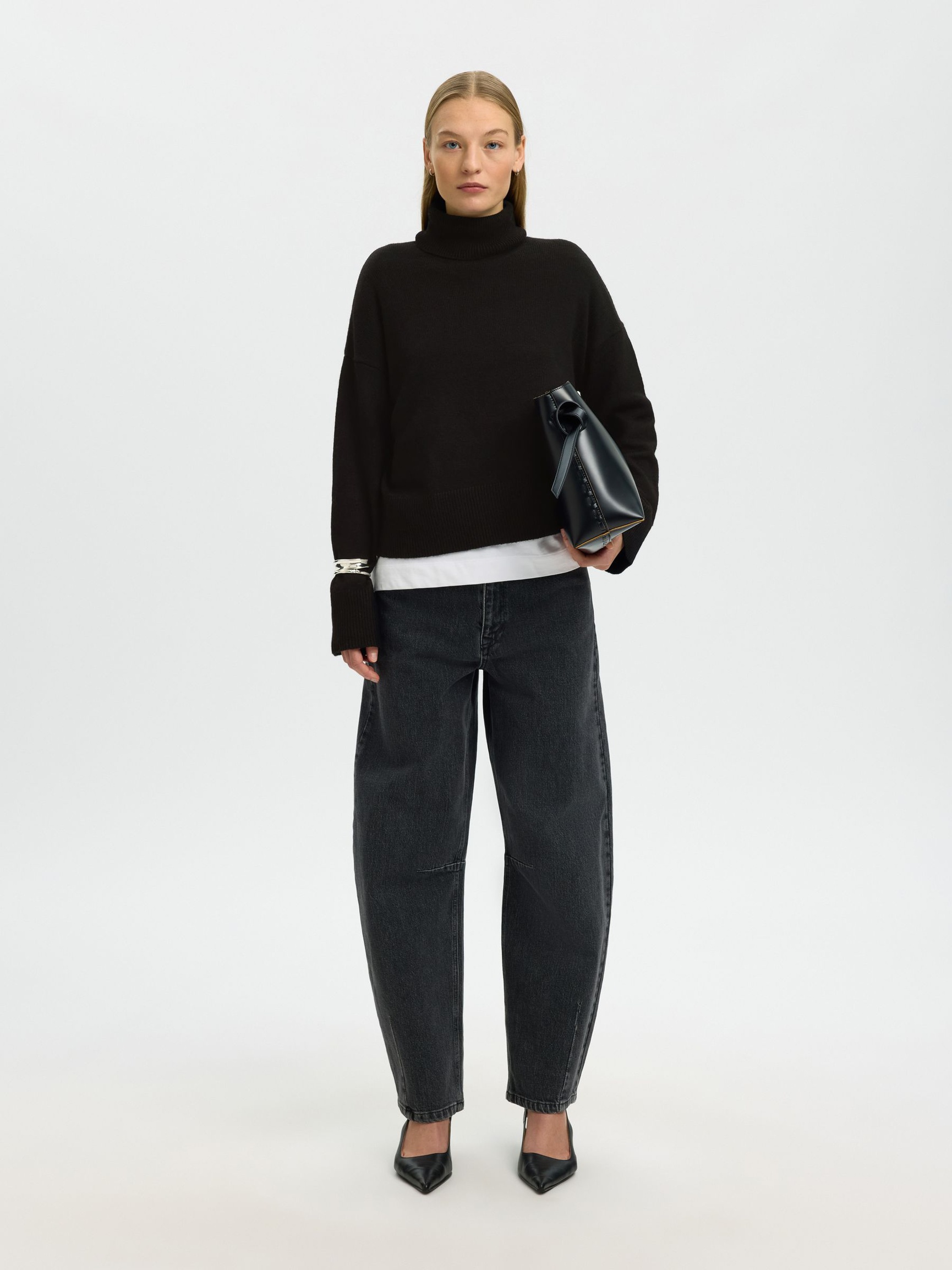 WOOL BLEND ROLL NECK JUMPER, Black, highres