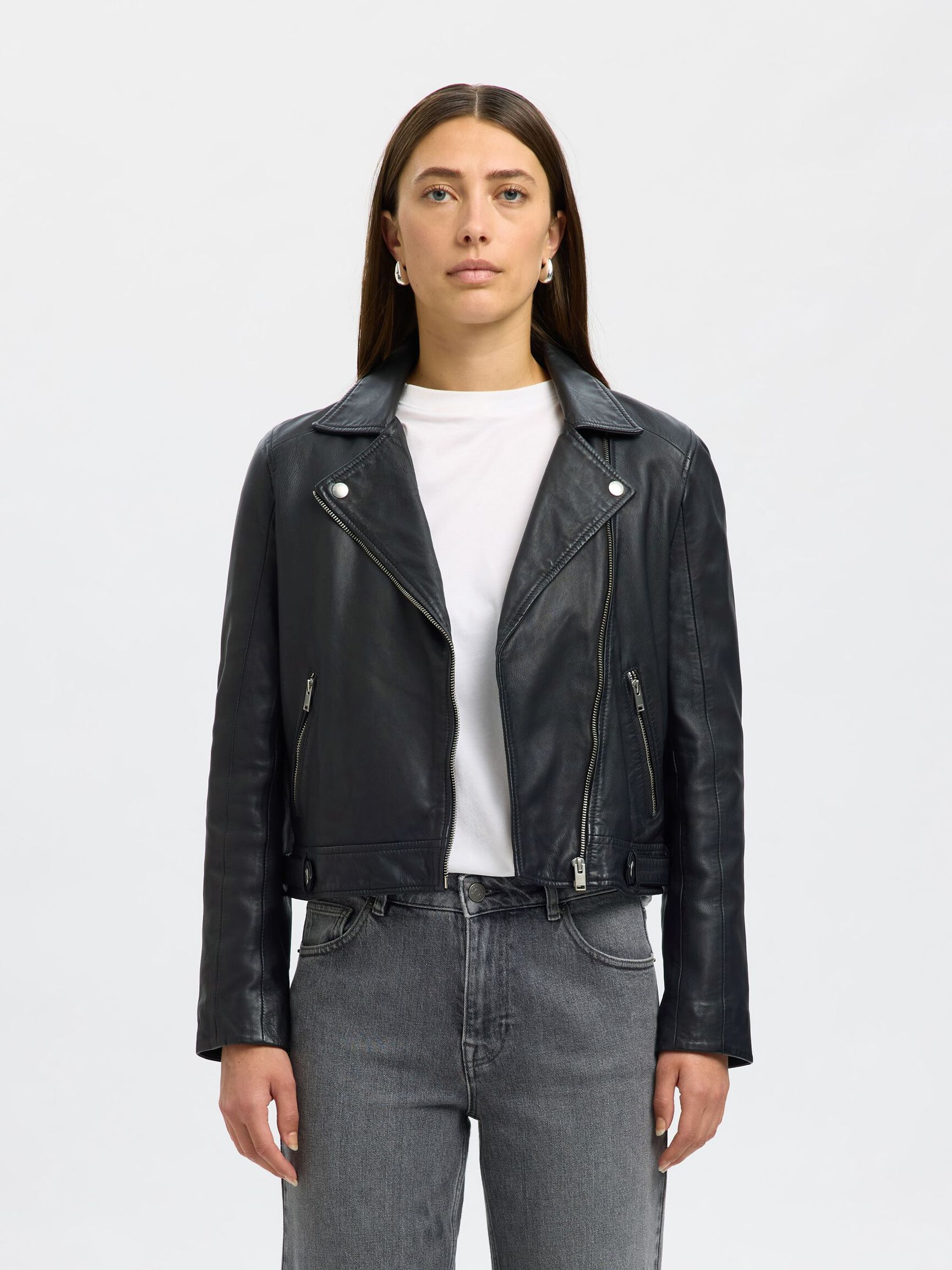 CLASSIC LEATHER JACKET, Black, highres