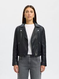 CLASSIC LEATHER JACKET, Black, highres