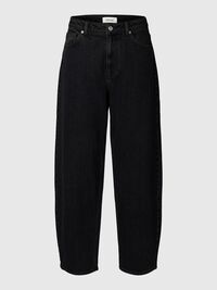 HIGH WAIST BARREL FIT JEANS, Black Denim, highres