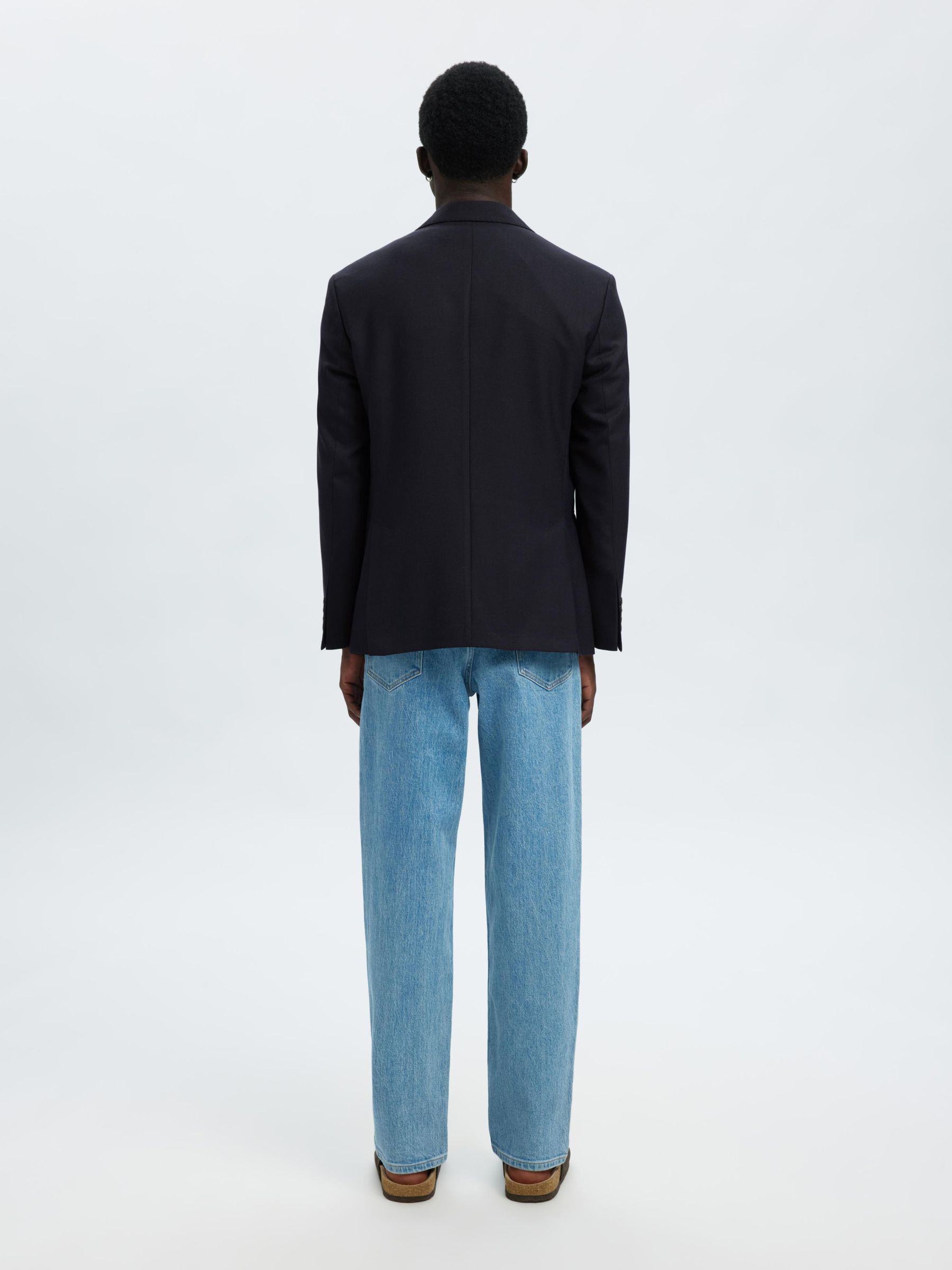 REGULAR FIT WOOL BLEND BLAZER, Dark Navy, highres