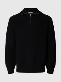 RIBBED ORGANIC COTTON HALF-ZIP JUMPER, Black, highres