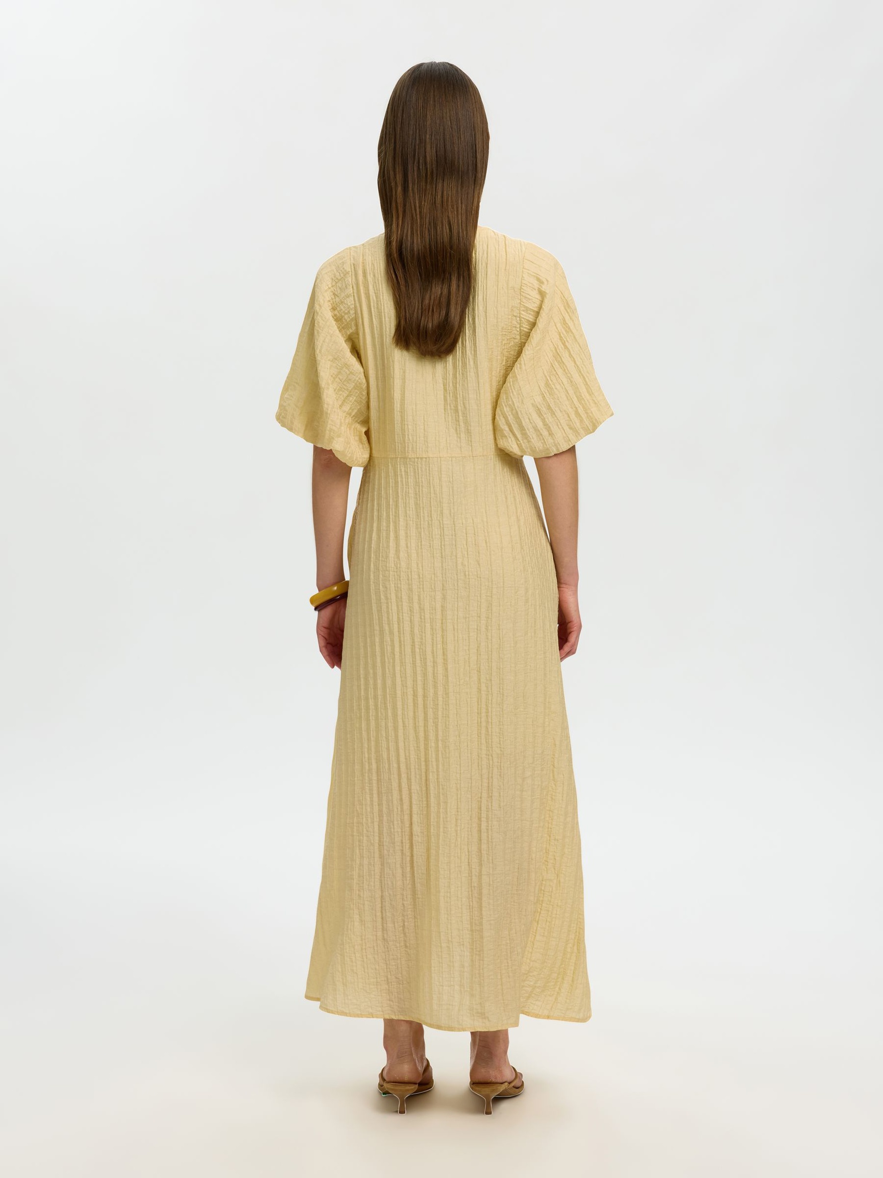 BALLOON SLEEVE MIDI DRESS, Italian Straw, highres