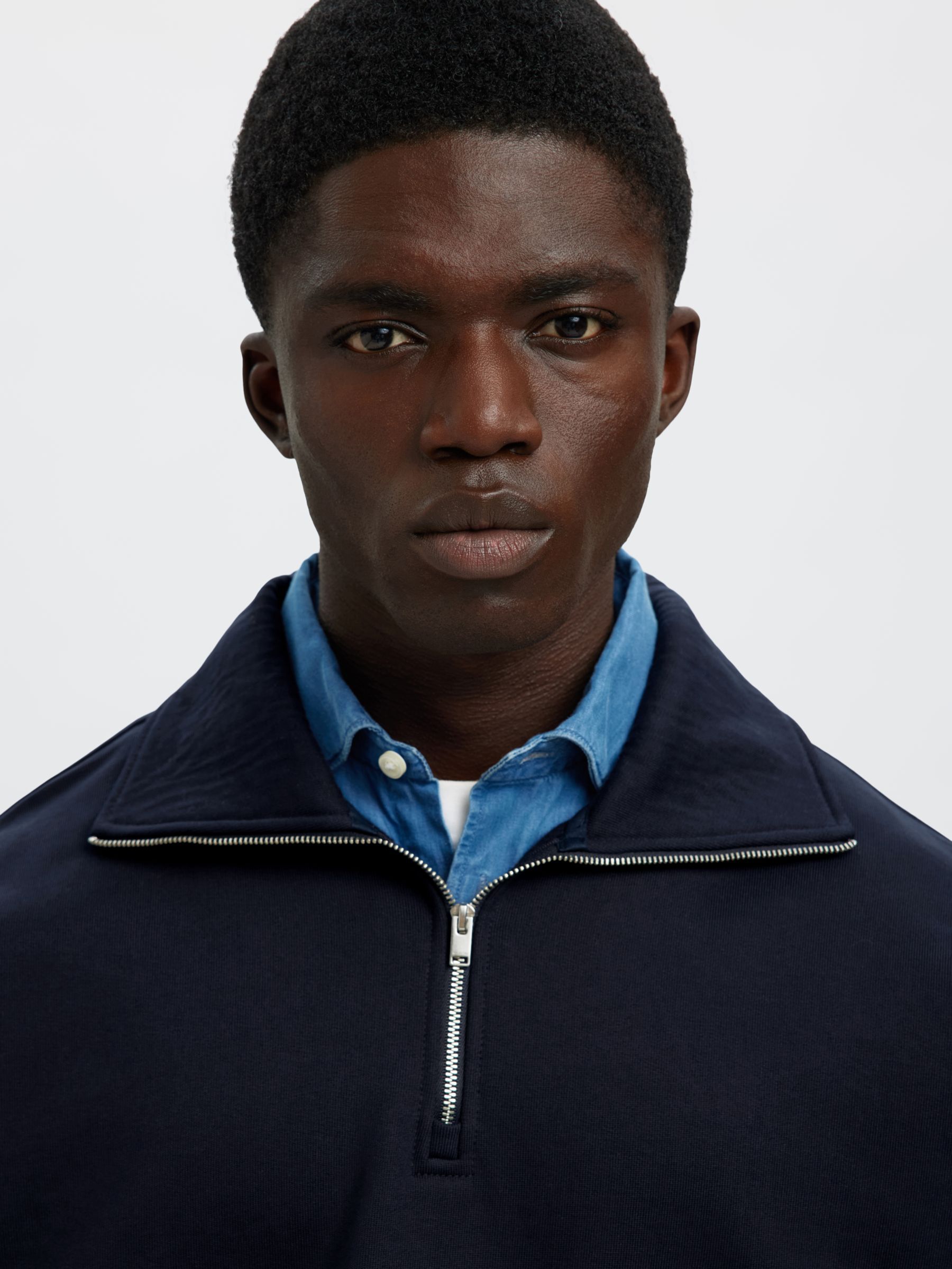 BAUMWOLL SWEATSHIRT MIT REISSVERSCHLUSS, Sky Captain, highres