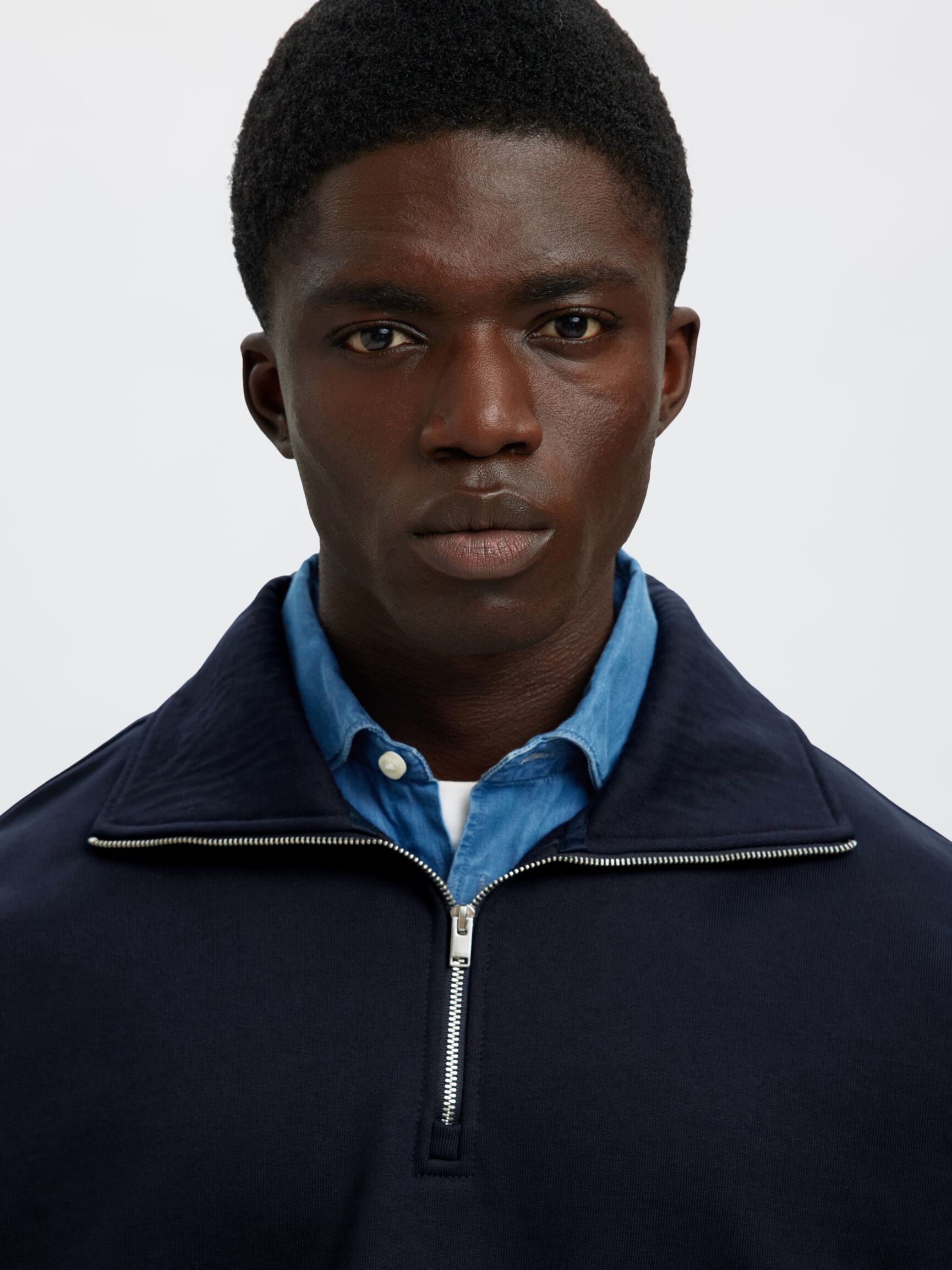 BAUMWOLL SWEATSHIRT MIT REISSVERSCHLUSS, Sky Captain, highres