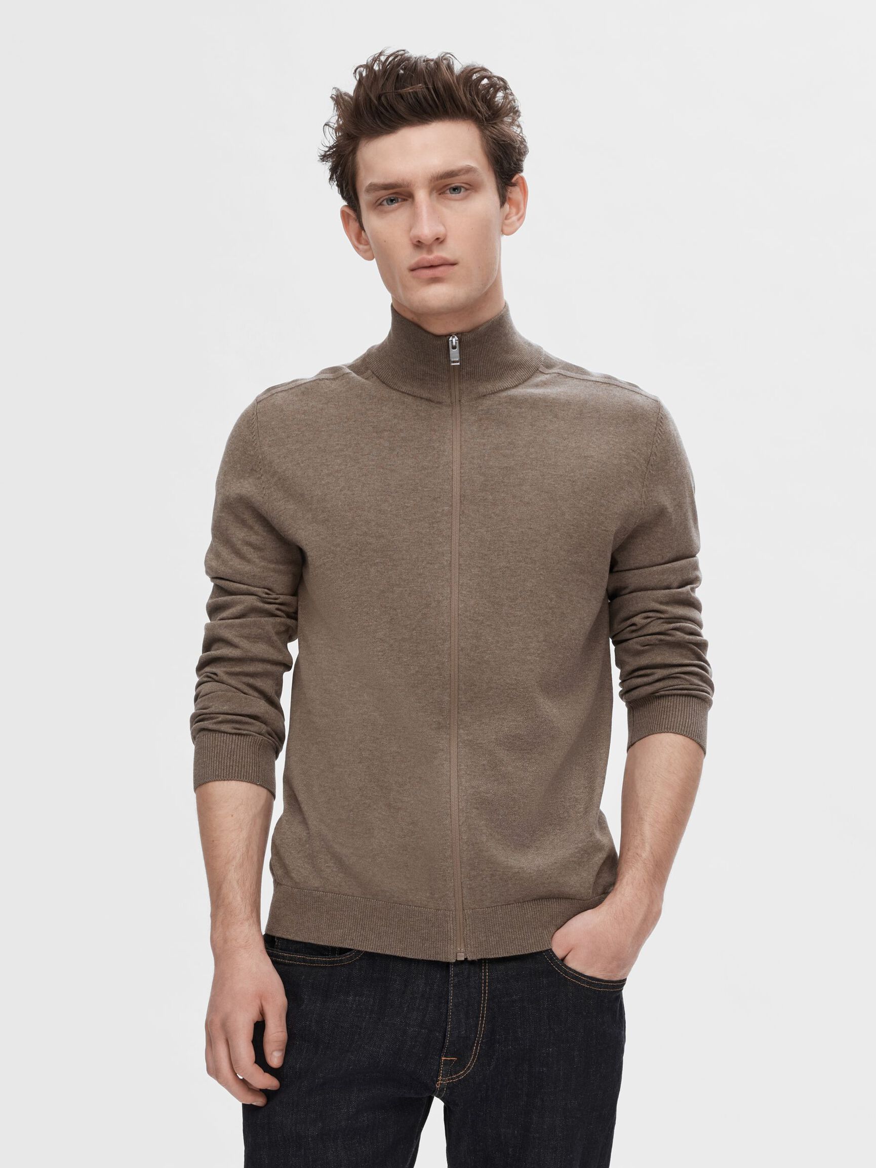 ZIP-UP CARDIGAN, Teak, highres