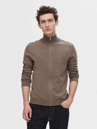 ZIP-UP CARDIGAN, Teak, highres