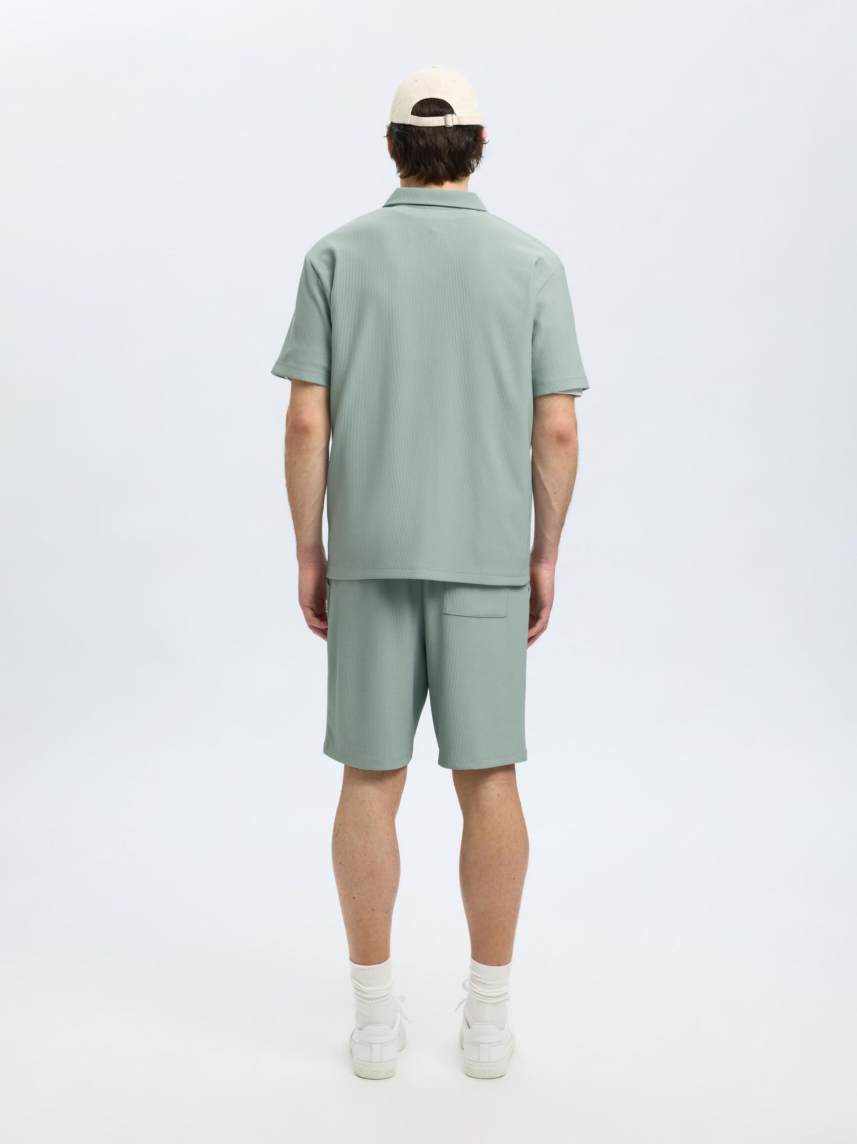 HALF-ZIP PLISSEE POLO SHIRT, Iceberg Green, highres